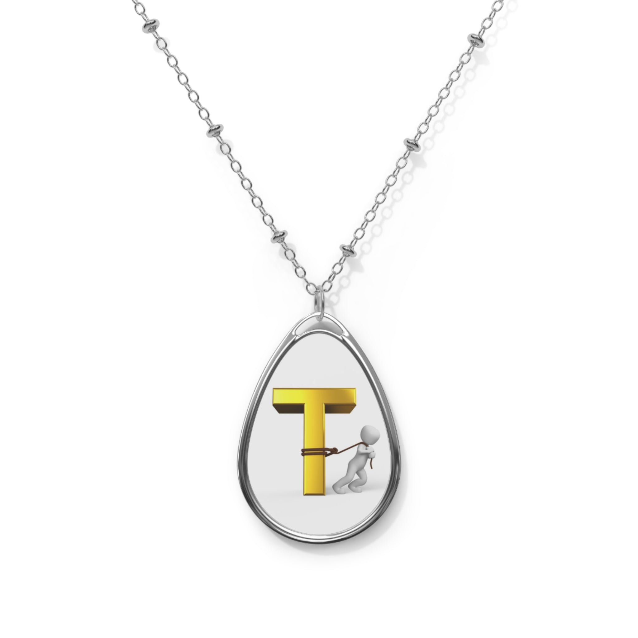 Initial T Oval Necklace — Personalized Monogram Pendant Jewelry