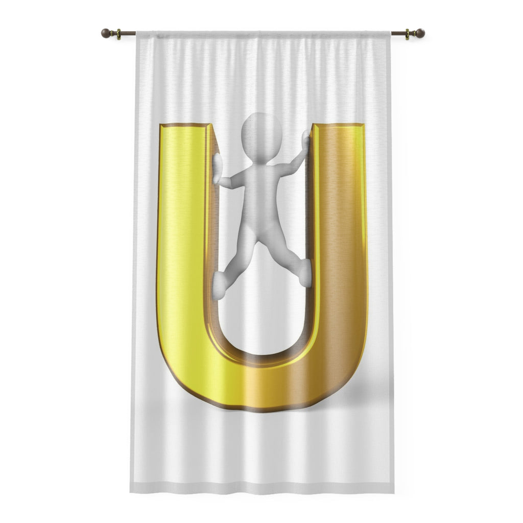 Gold Letter U with Climber Window Curtain | Alphabet Initial Monogram