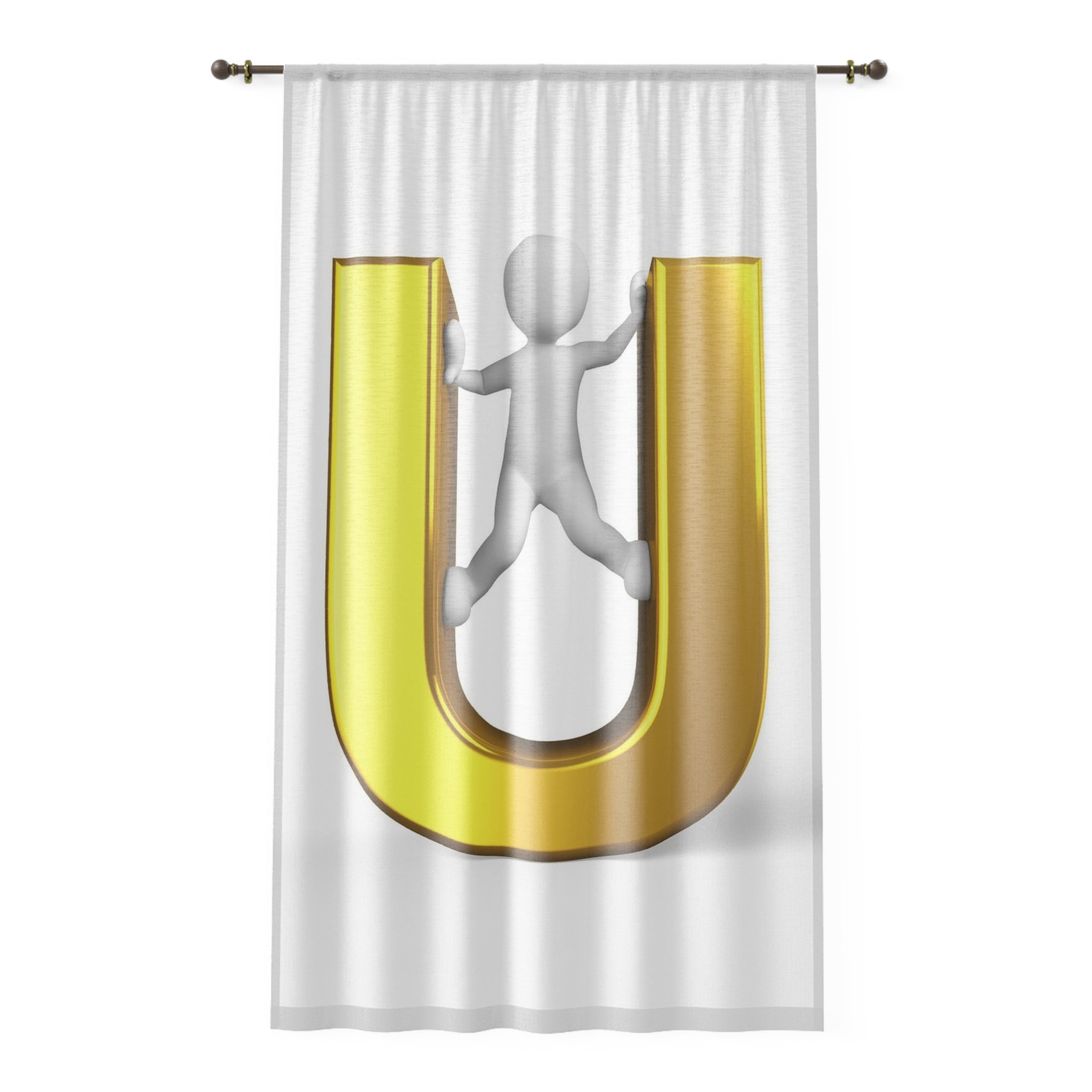 Gold Letter U with Climber Window Curtain | Alphabet Initial Monogram