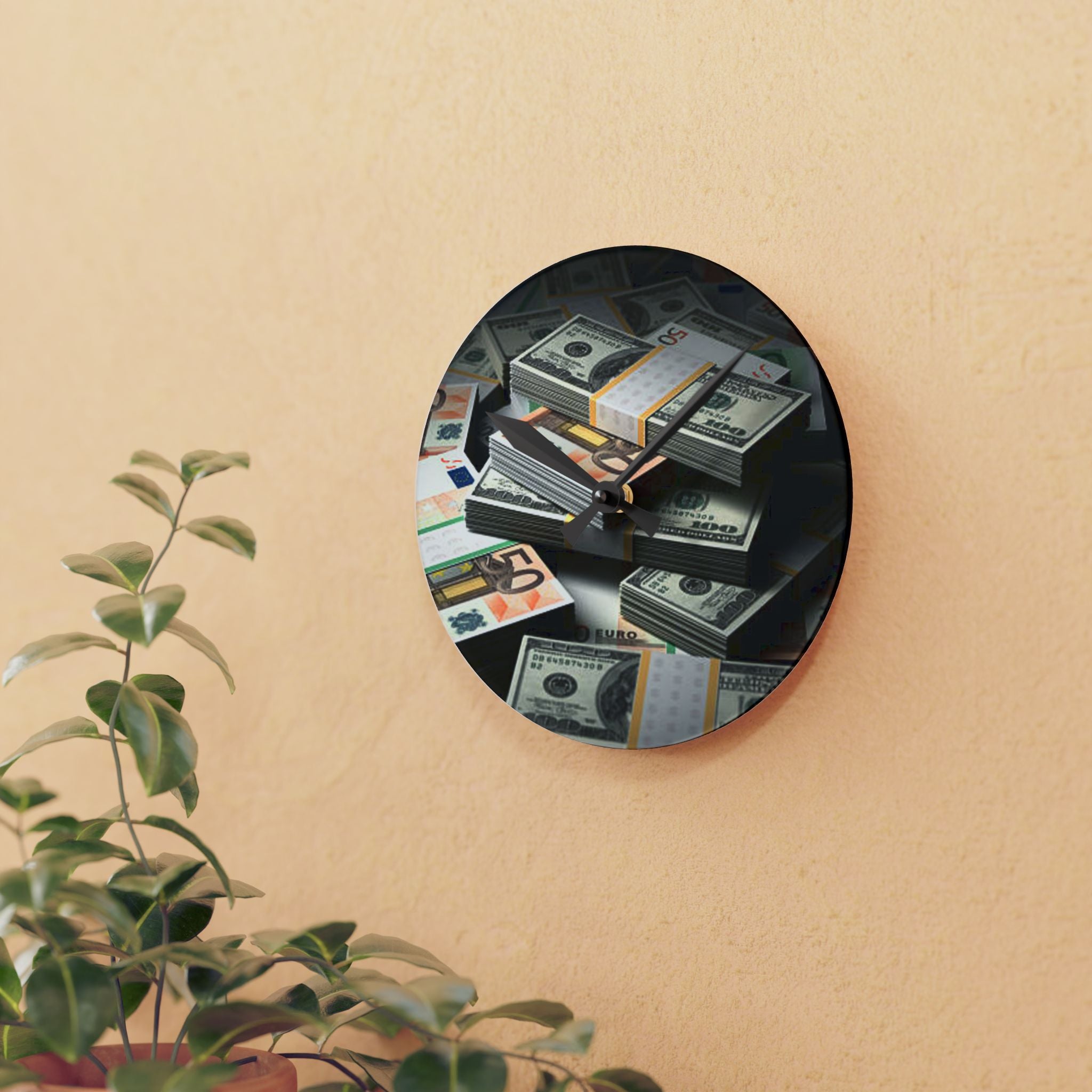 Stacks of Cash Acrylic Wall Clock | Money Stack Clock, Finance Decor