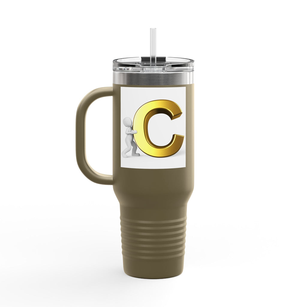 3D Gold Letter C Initial Travel Mug | 40oz Insulated Tumbler