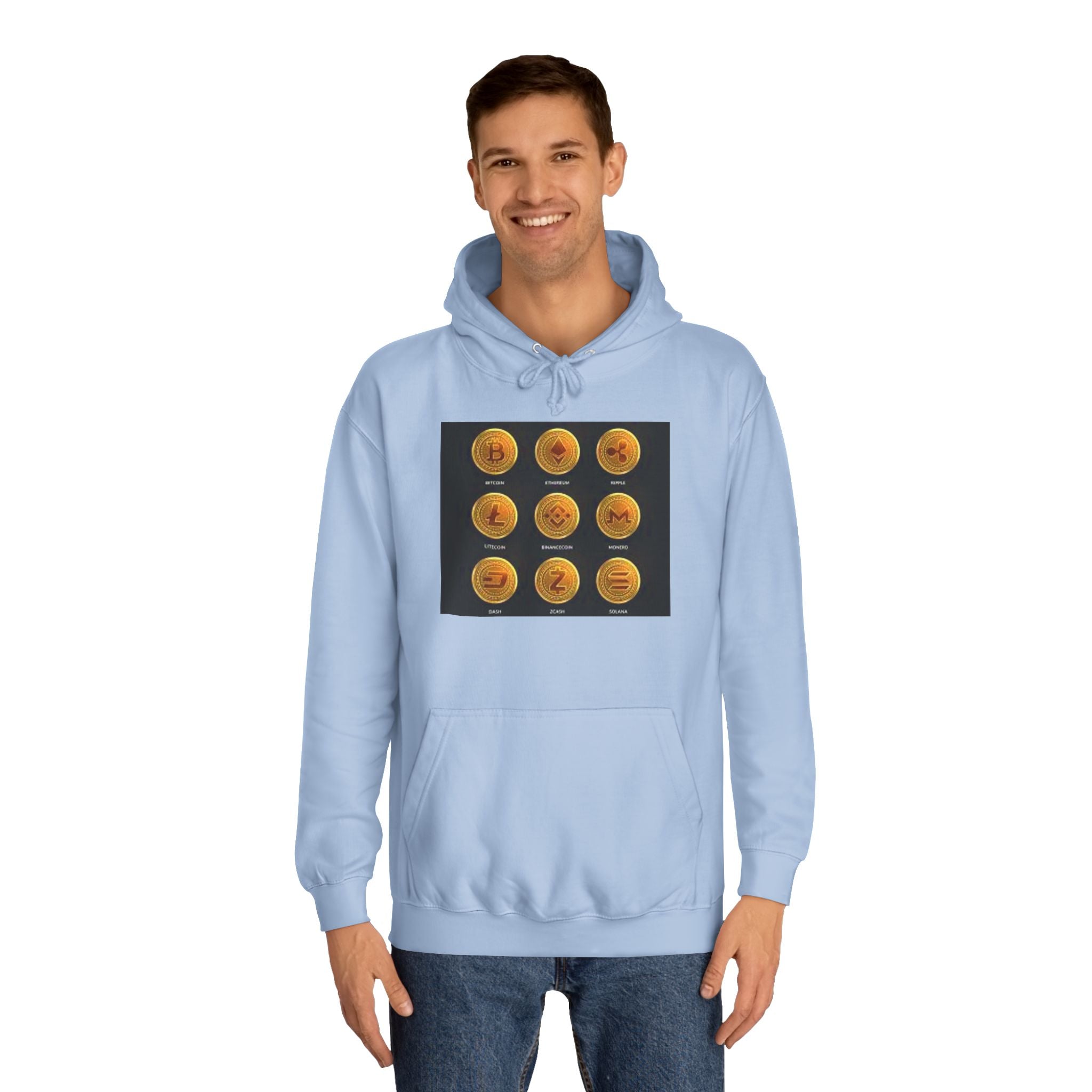 Crypto Coin Icons Hoodie | Bitcoin Ethereum Litecoin Ripple Doge Zcash Monero