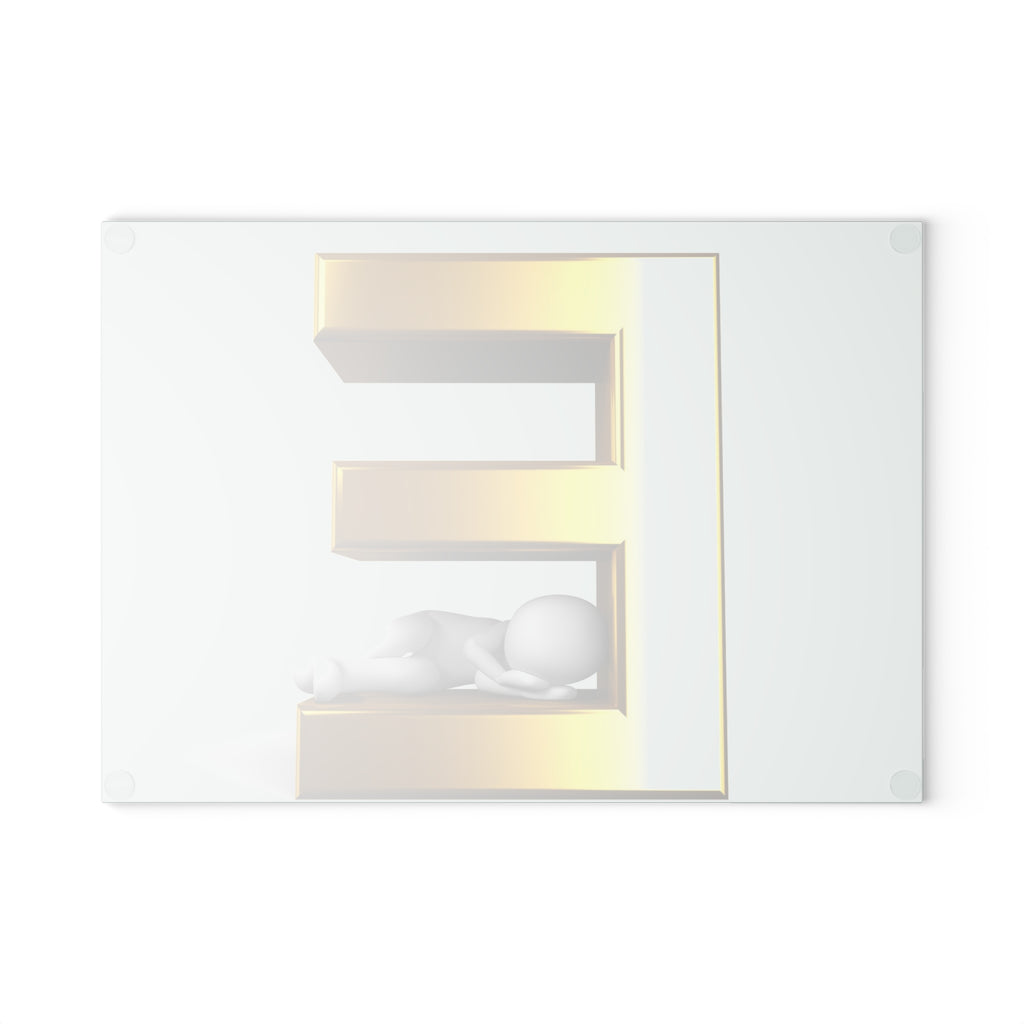 Gold 3D Letter E with Sleeping Figure Glass Cutting Board | Monogram Initial