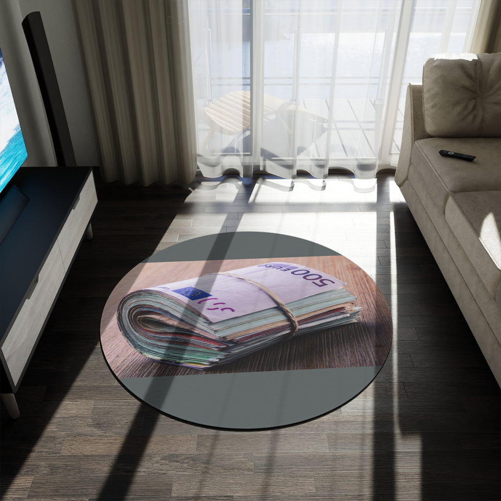 Stack of Euros Round Rug | Money Print Floor Mat, Euro Currency Decor