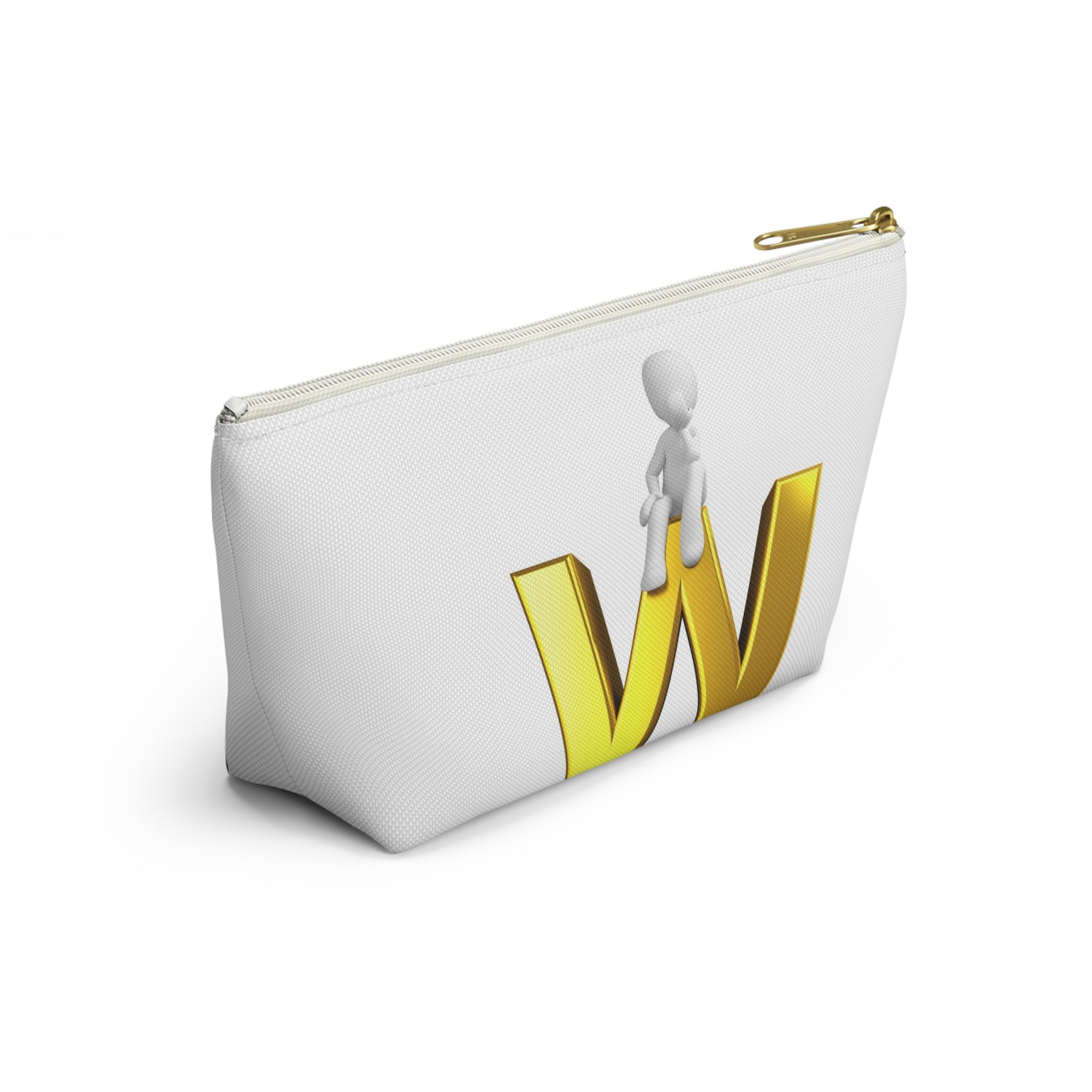Gold Letter W with Sitting Figure Accessory Pouch | Initial Makeup Bag