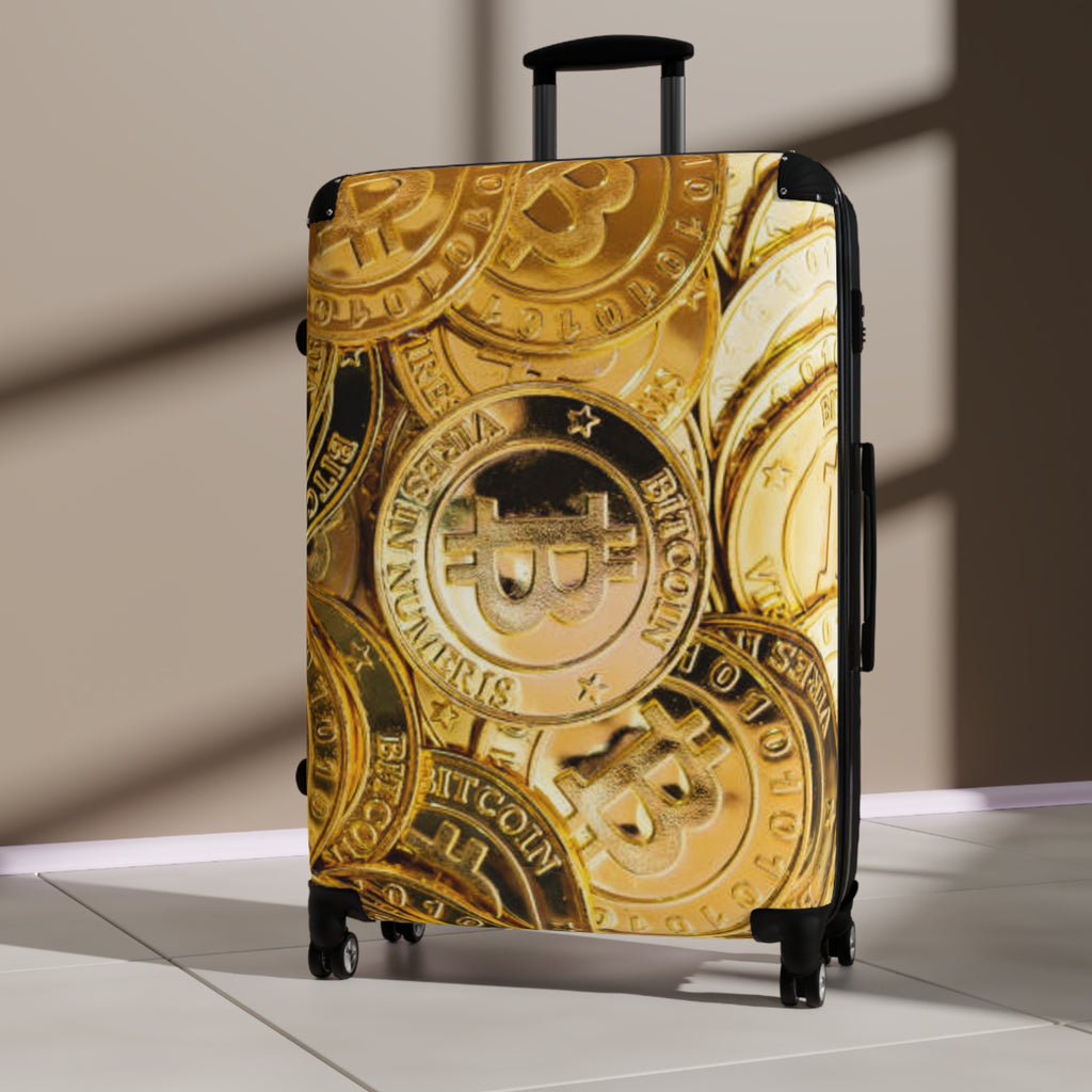 Bitcoin Coin Pattern Suitcase | Crypto Travel Luggage