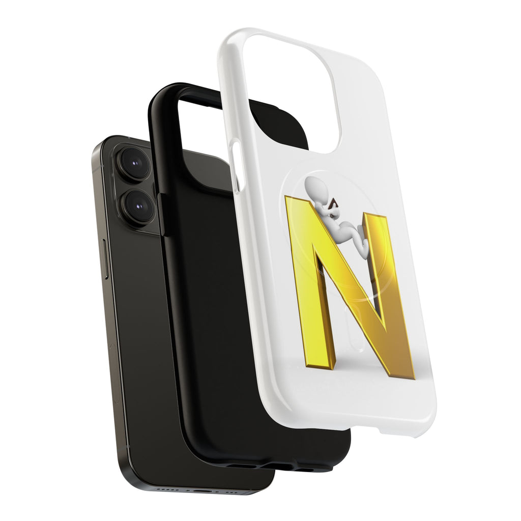 Gold Letter N with 3D Figure Phone Case | Tough Magnetic Case