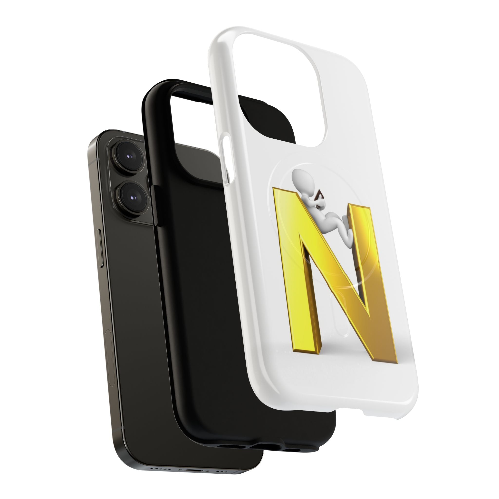 Gold Letter N with 3D Figure Phone Case | Tough Magnetic Case