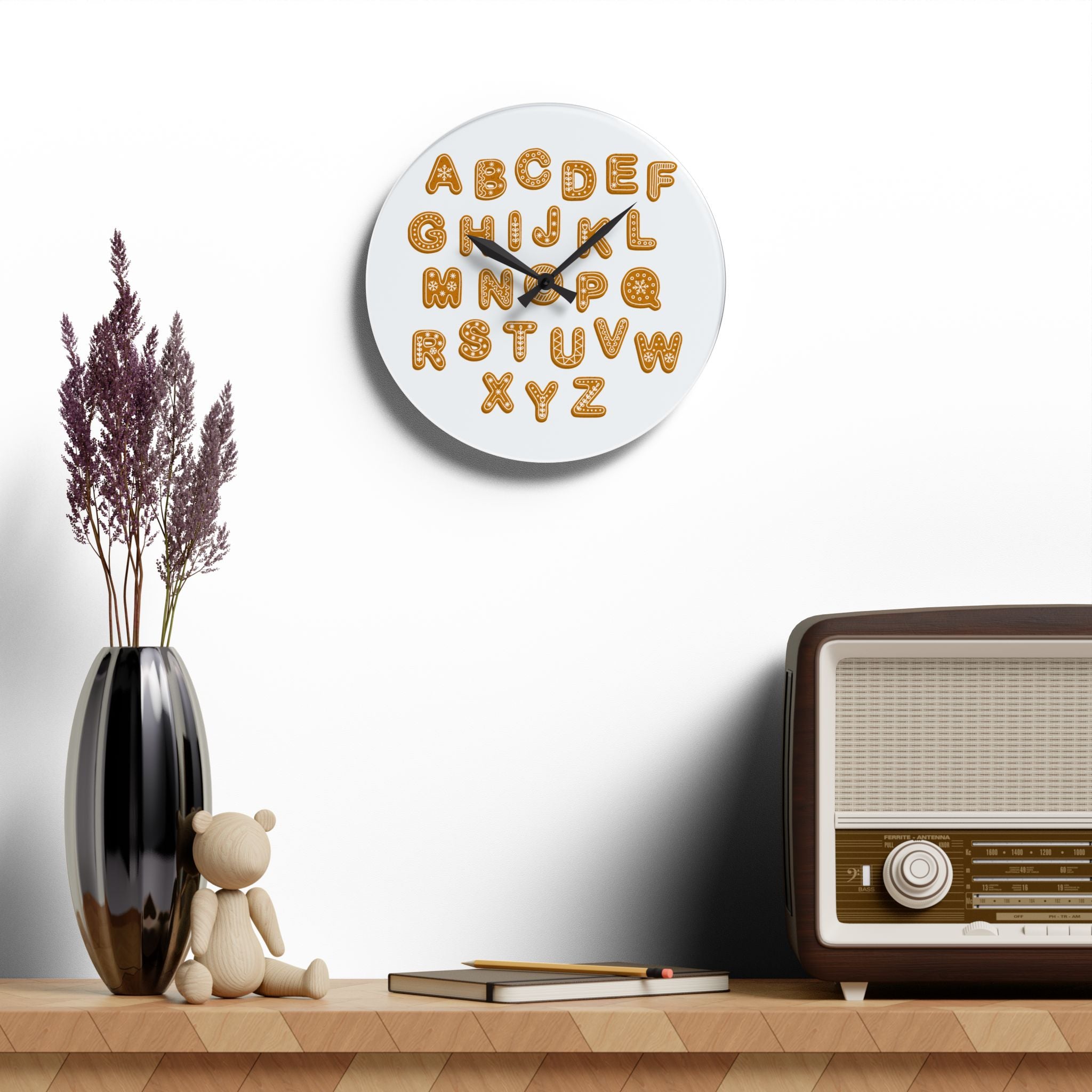 Gingerbread Cookie Alphabet Acrylic Wall Clock | Kids Decor, Kitchen Clock
