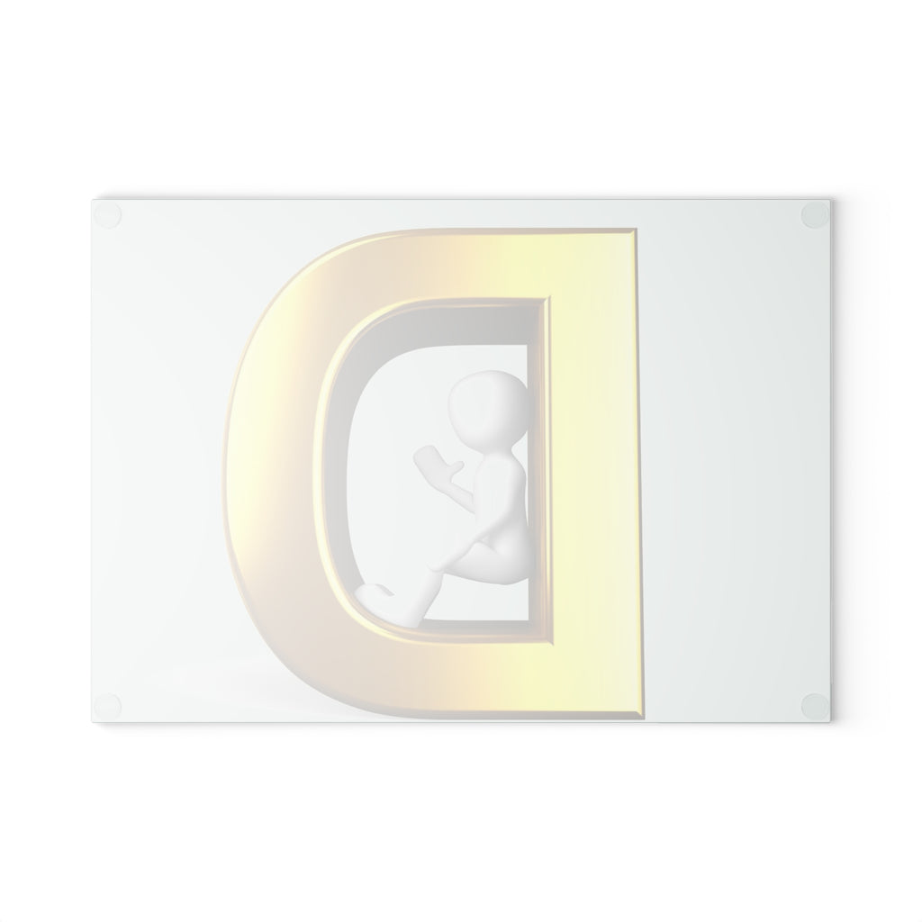 Gold Letter D with Sitting Figure Glass Cutting Board | Monogram Initial Kitchen Decor