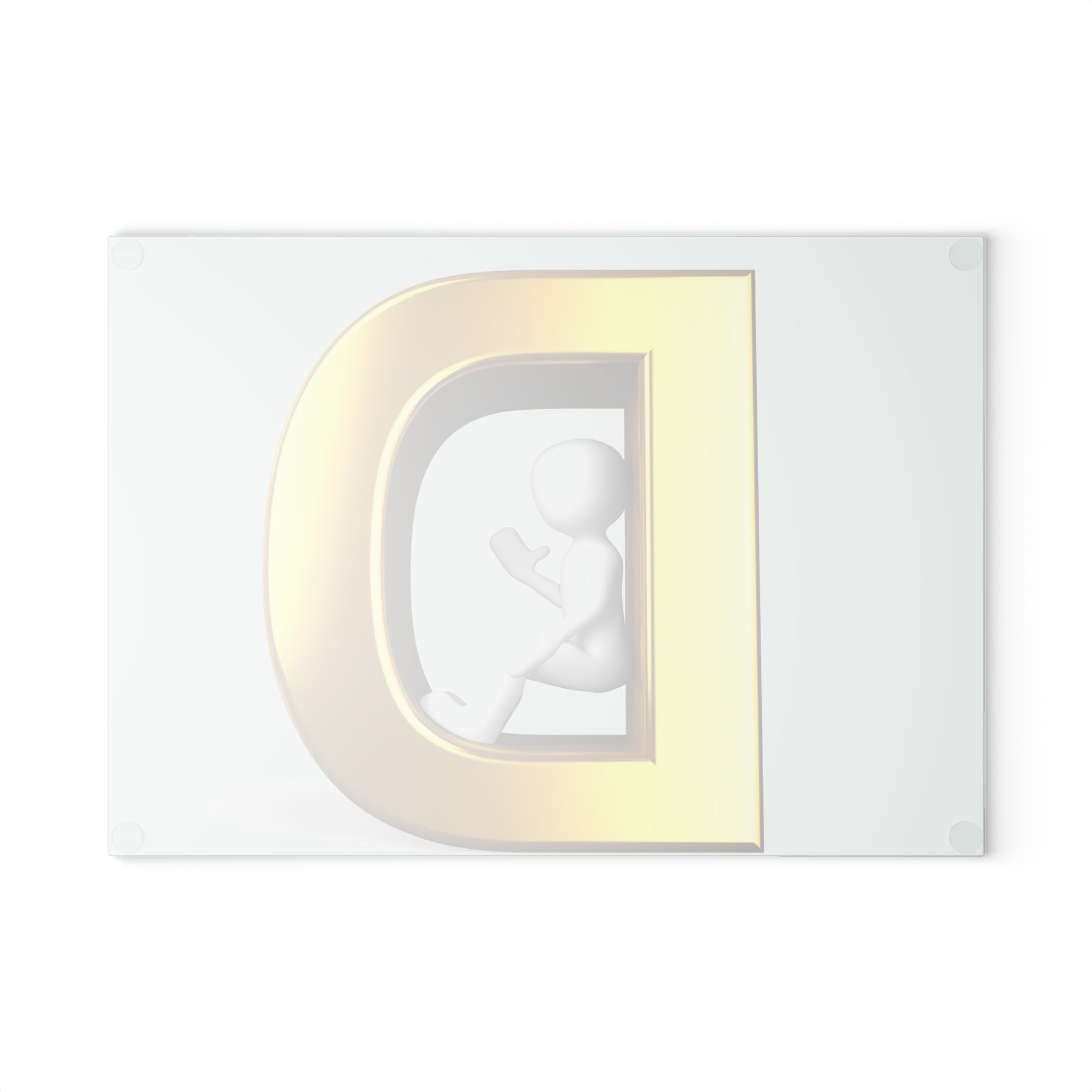 Gold Letter D with Sitting Figure Glass Cutting Board | Monogram Initial Kitchen Decor