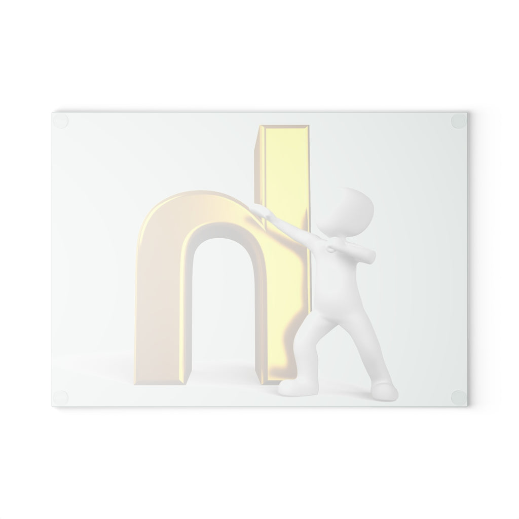 3D Figure Pushing Gold Letter H Glass Cutting Board | Alphabet Kitchen Décor