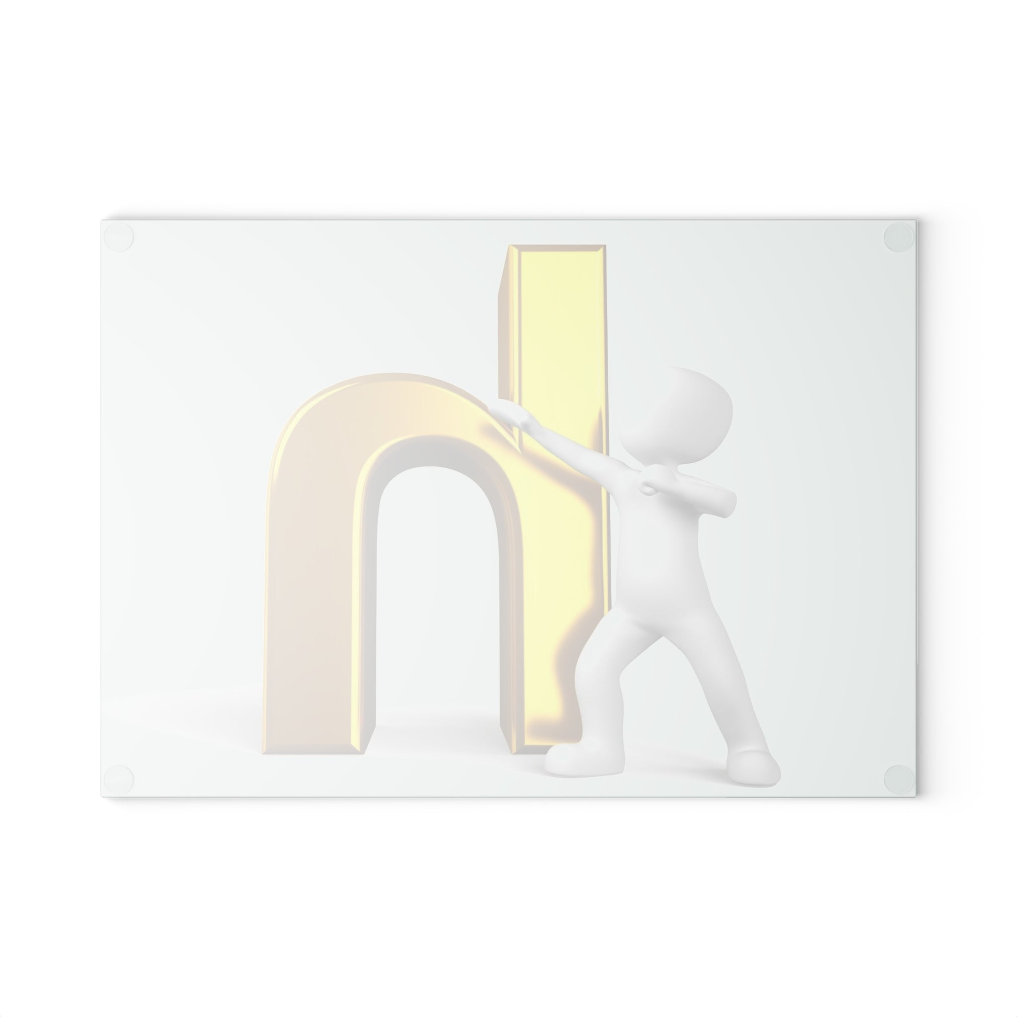 3D Figure Pushing Gold Letter H Glass Cutting Board | Alphabet Kitchen Décor