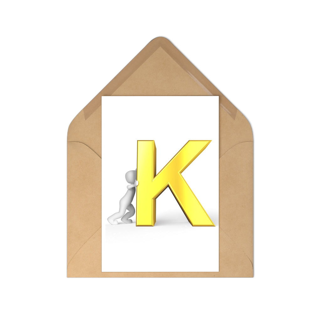 3D Gold Letter K Postcards | Alphabet Stationery Set (7 pcs)