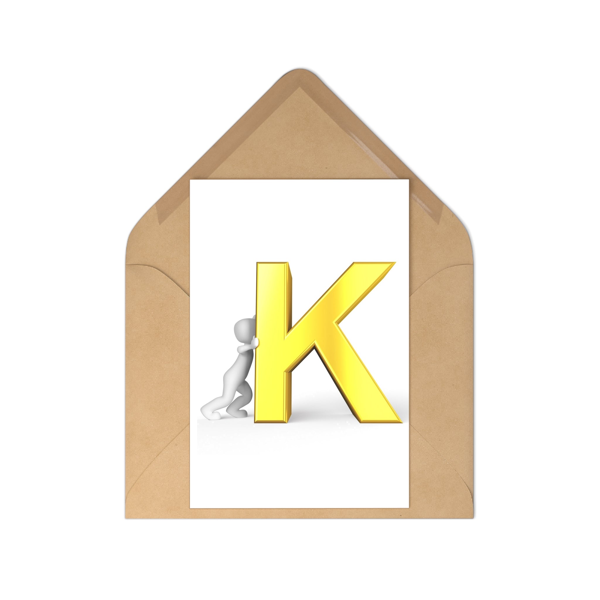 3D Gold Letter K Postcards | Alphabet Stationery Set (7 pcs)