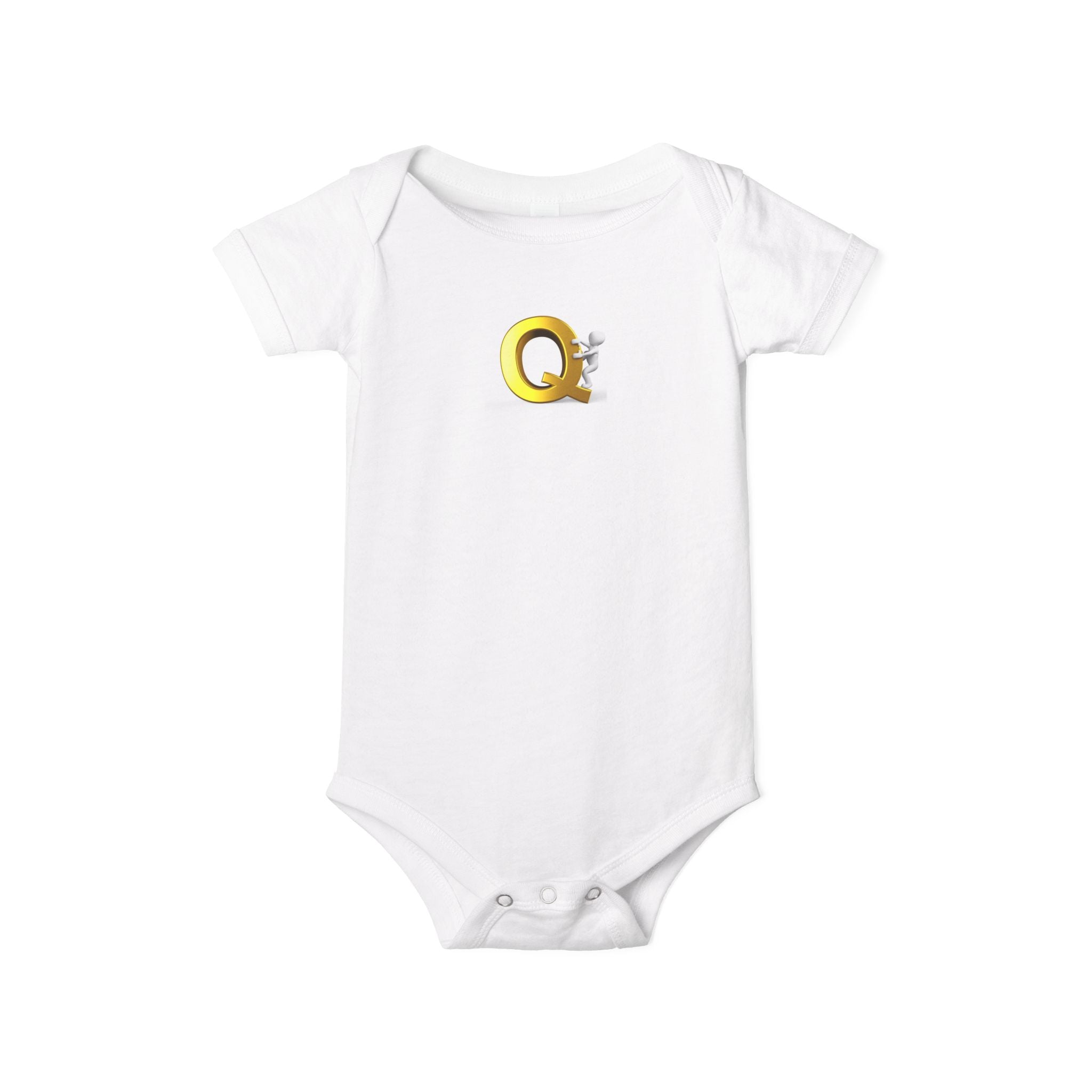 Lettre Q dorée avec figurine mignonne une pièce | Body bébé monogramme
