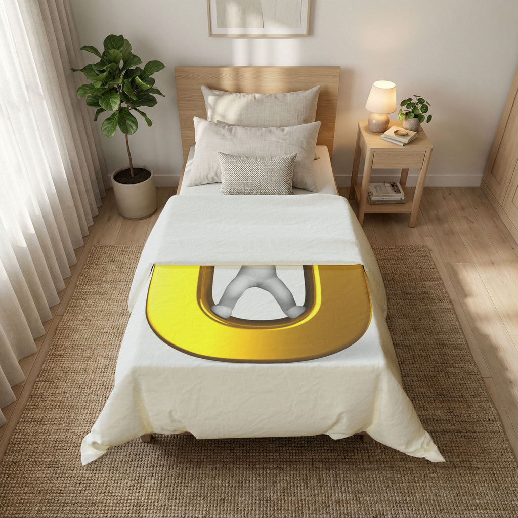3D Gold Ü Letter Illustration Cotton Duvet Cover | Alphabet Monogram