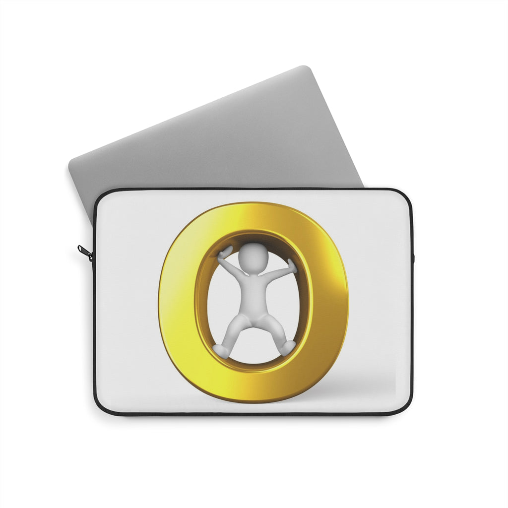 3D Figure Inside Gold Letter O Laptop Sleeve | Minimal Geometric Tech Case