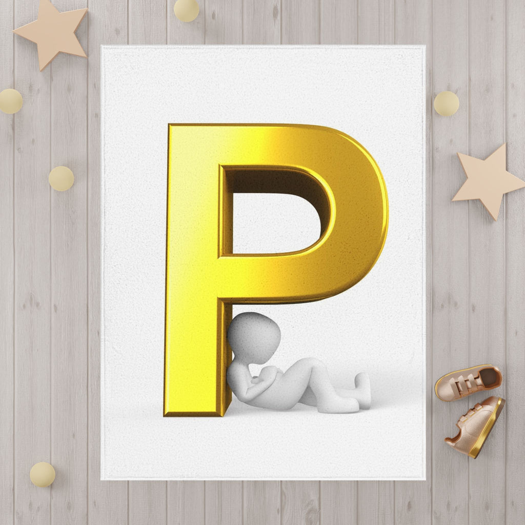 Gold 3D Letter P Initial Toddler Blanket | Personalized Monogram P Blanket