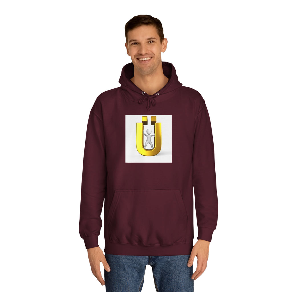 Gold Ü Letter Logo Hoodie | 3D Person Initial U Sweatshirt