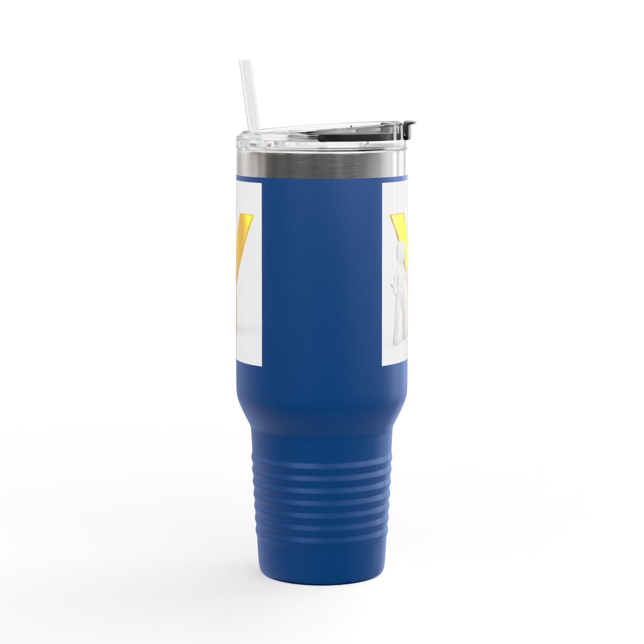 Yellow 3D Letter Y with Figure Travel Mug