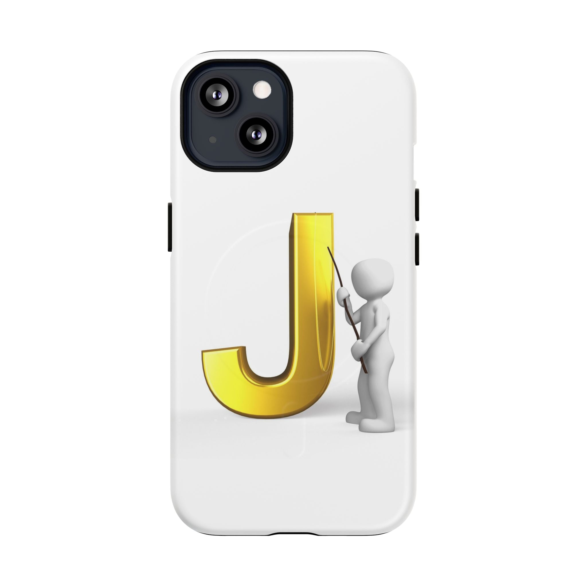 Coque de téléphone aimantée résistante dorée avec lettre J et figure de peintre