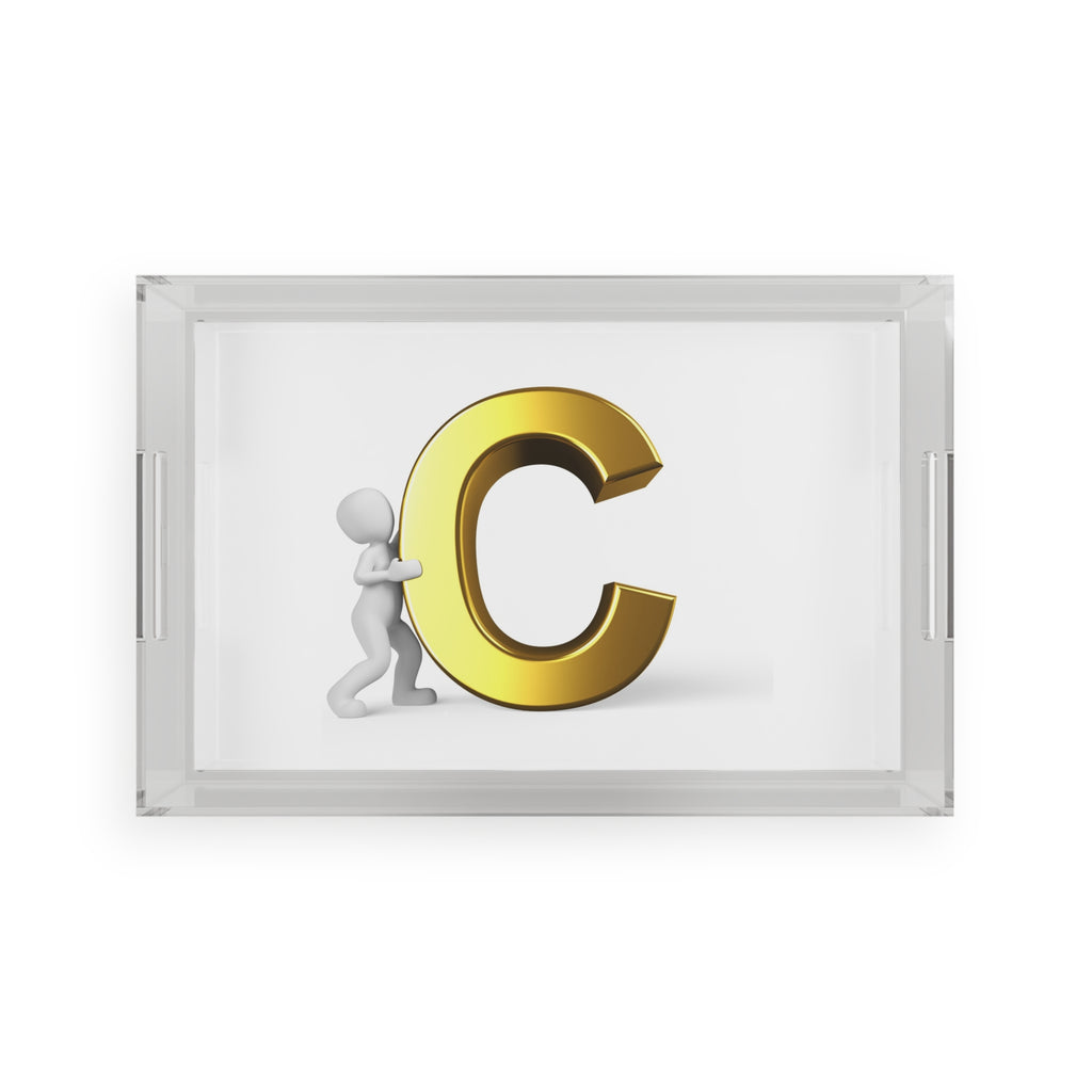 Gold Letter C Monogram Acrylic Serving Tray | Initial C Decorative Tray
