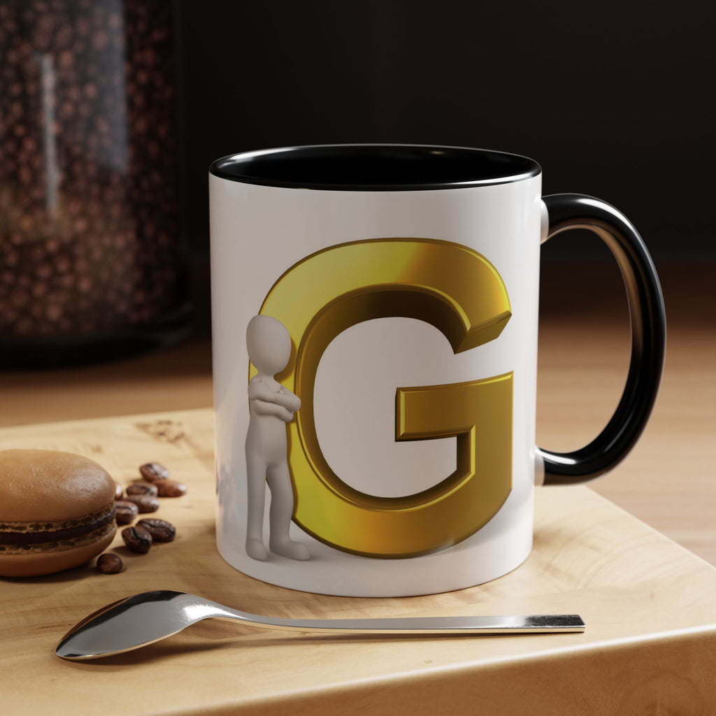 Gold Letter G with 3D Figure Coffee Mug | Initial Monogram Accent