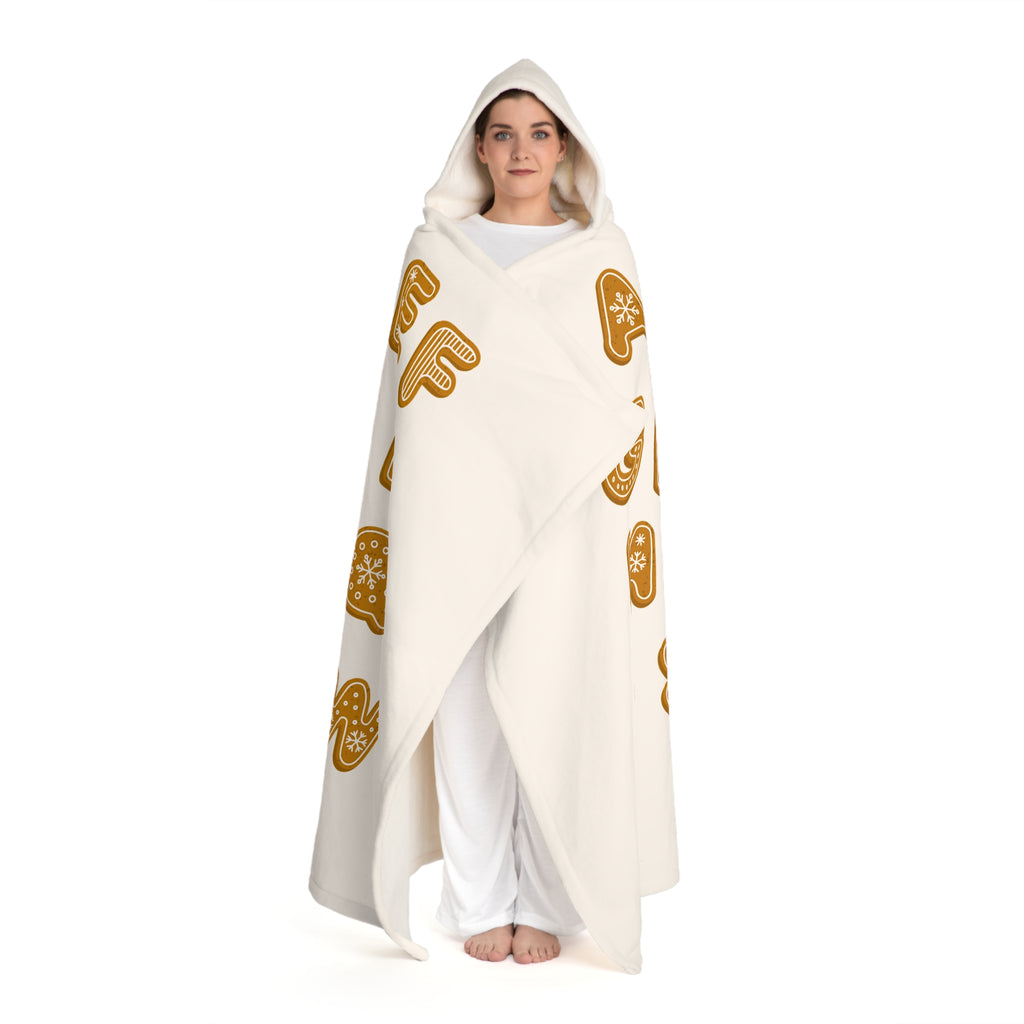 Gingerbread Cookie Pattern Hooded Blanket | Sherpa Fleece Hooded Blanket