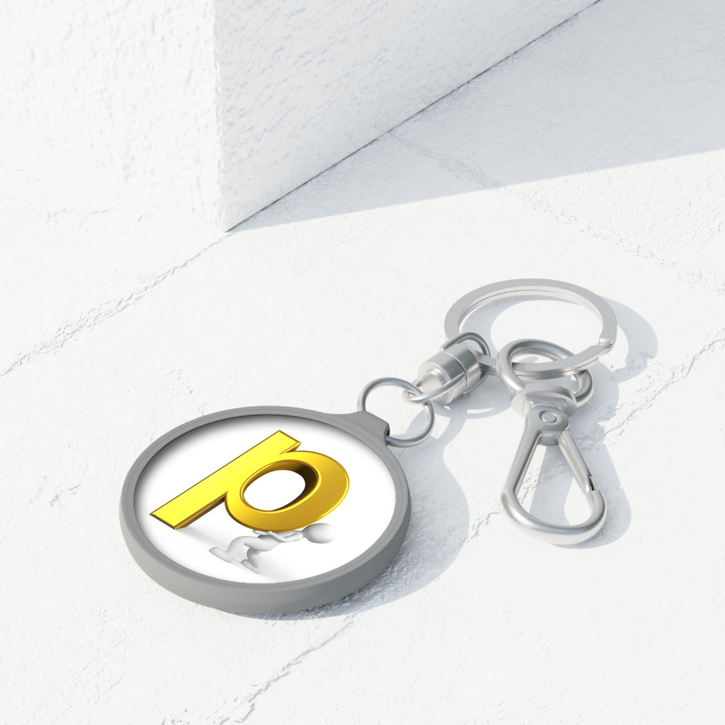 Gold Letter P with Figure Keyring Tag | Round Keychain