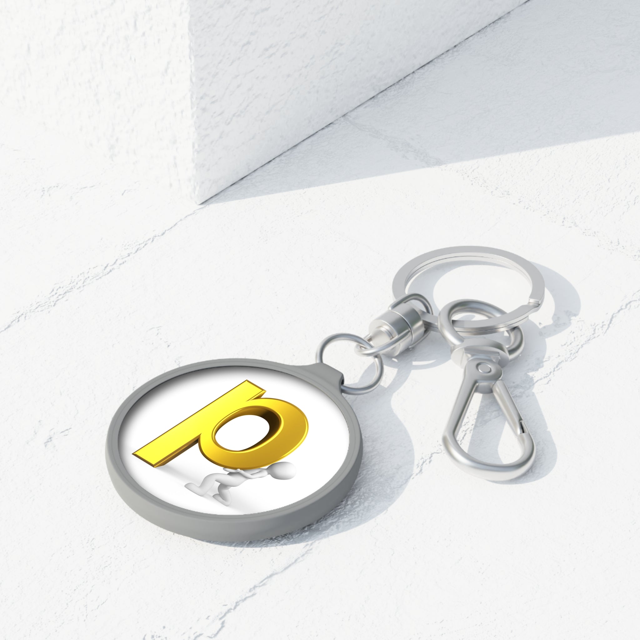 Gold Letter P with Figure Keyring Tag | Round Keychain