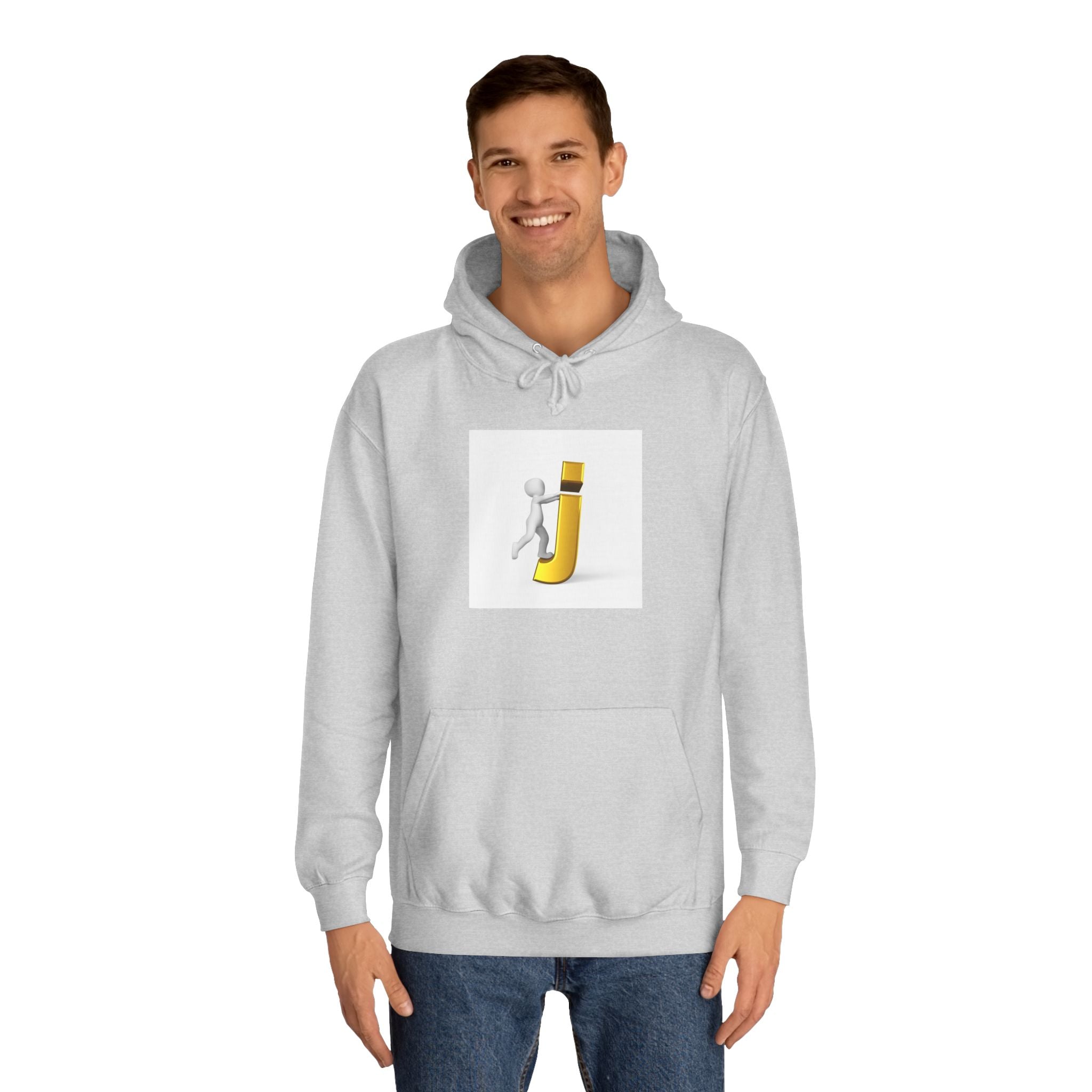 3D Stick Figure Riding Gold Letter J Hoodie | Initial Monogram Letter J