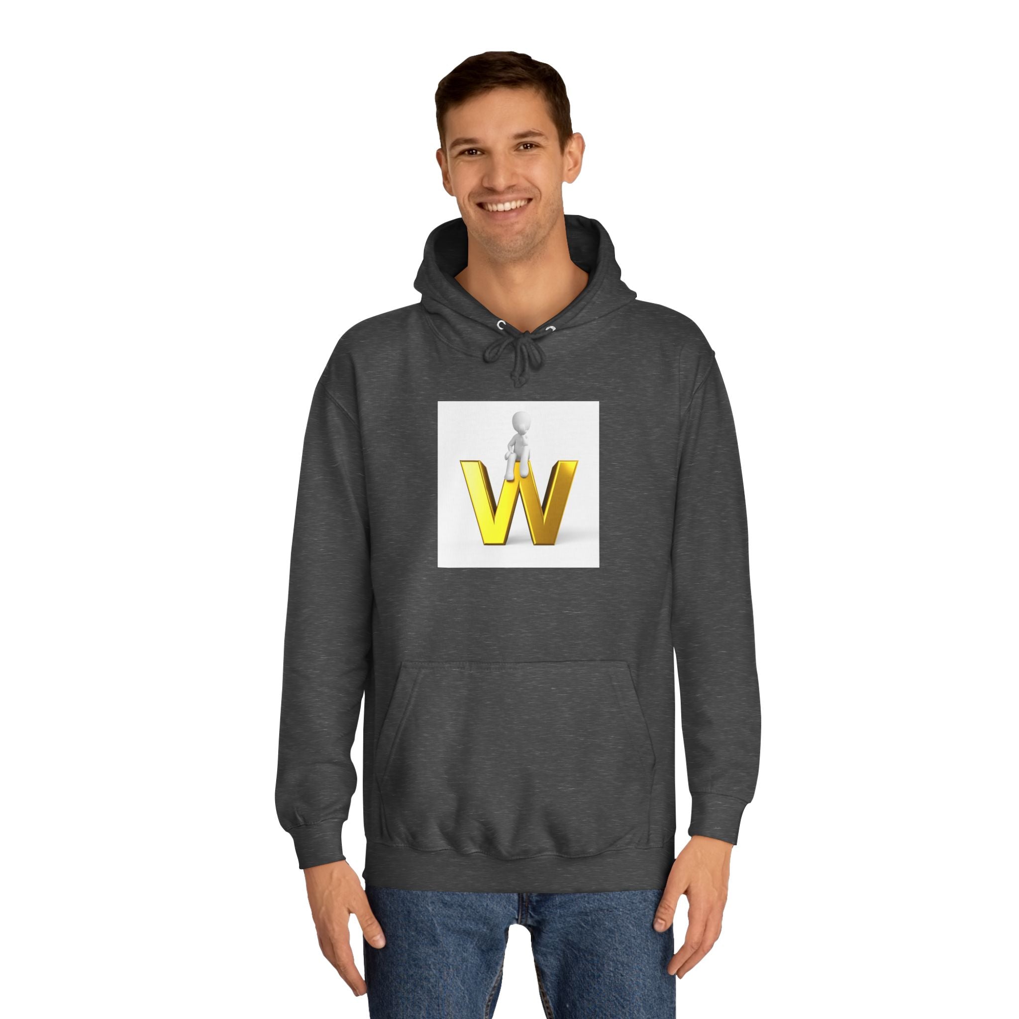 3D Gold W Letter with Sitting Figure Hoodie | Initial W Sweatshirt