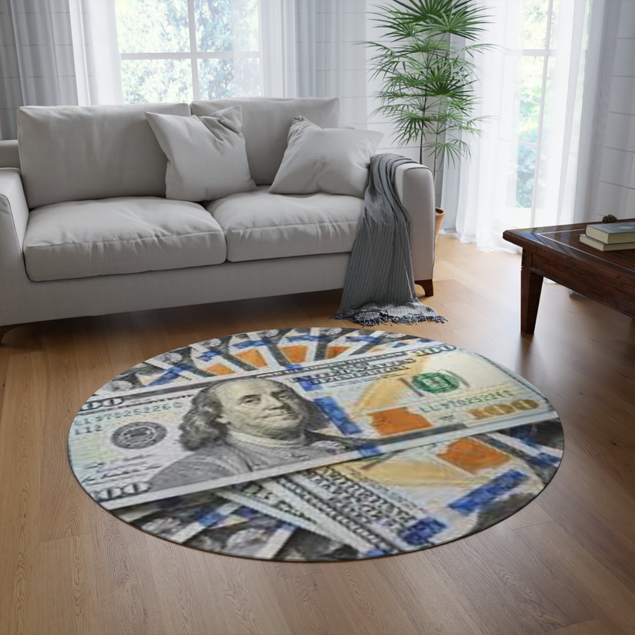Hundred Dollar Bills Round Rug | Money Print Circular Floor Mat