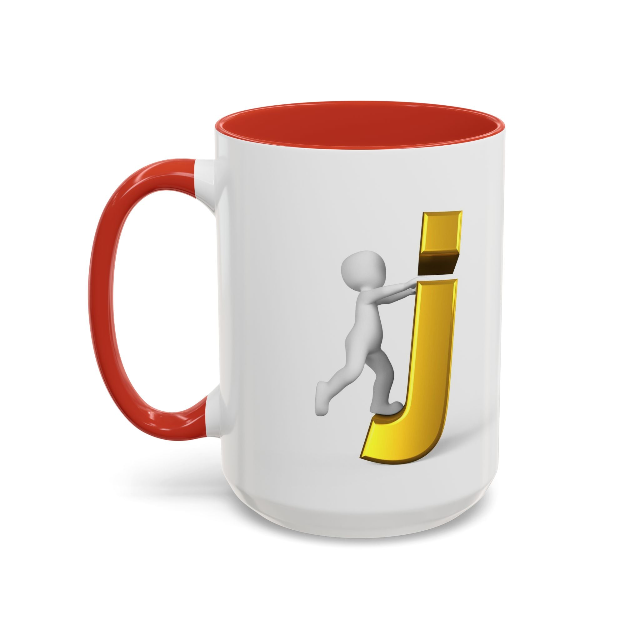 Tasse avec figurine 3D bâton poussant la lettre J dorée | Tasse à café