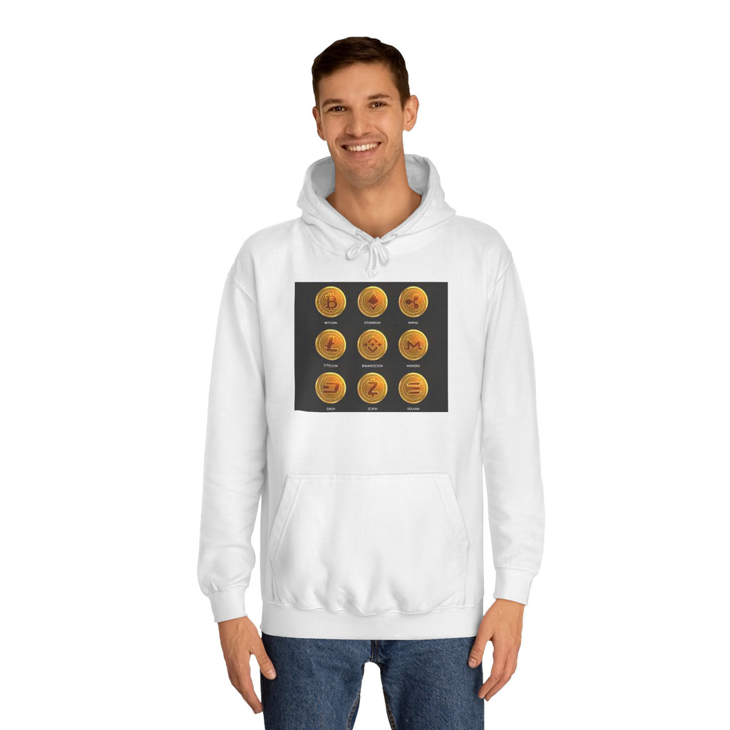 Crypto Coin Icons Hoodie | Bitcoin Ethereum Litecoin Ripple Doge Zcash Monero