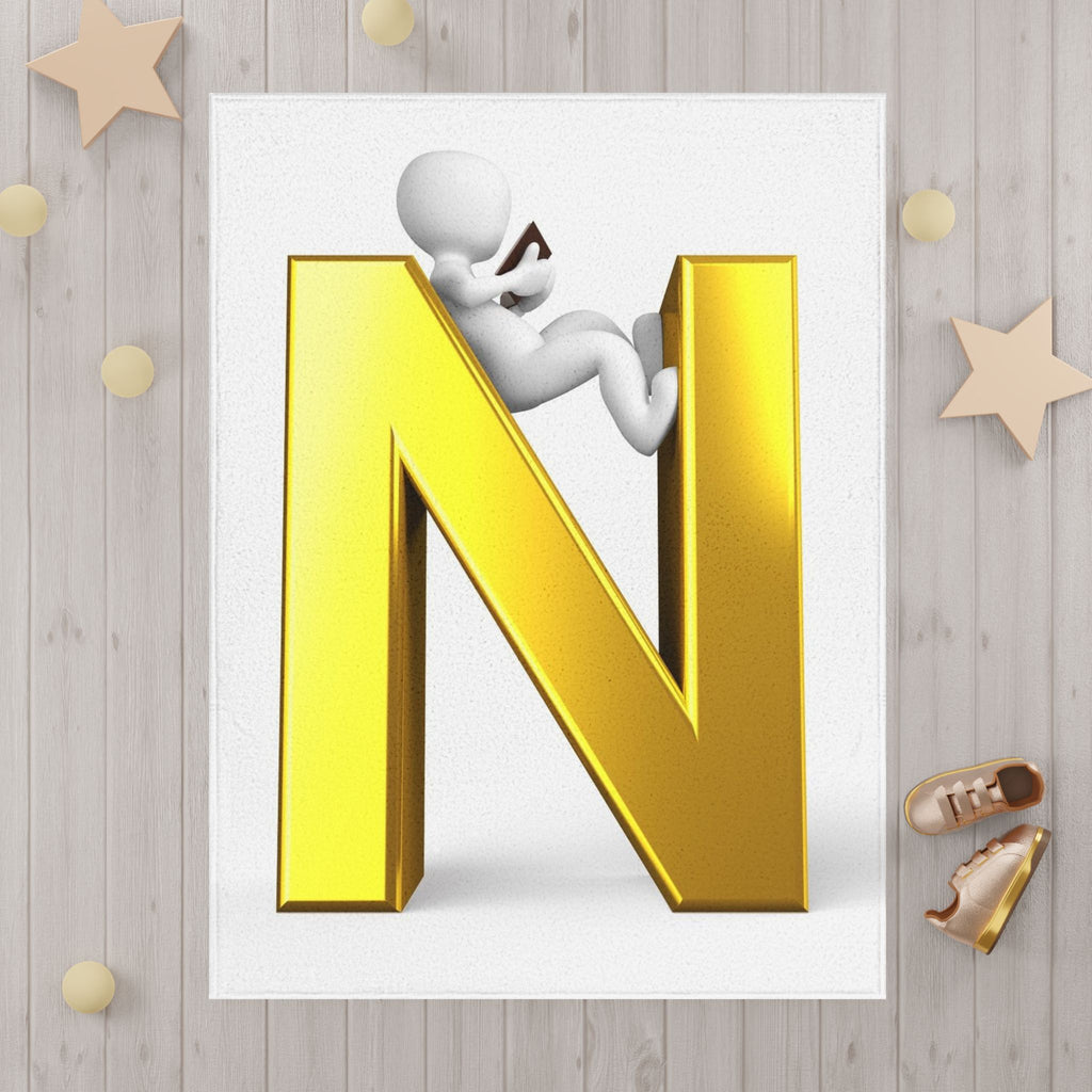 Gold Letter N  with Playful Character Blanket | Toddler Initial Throw