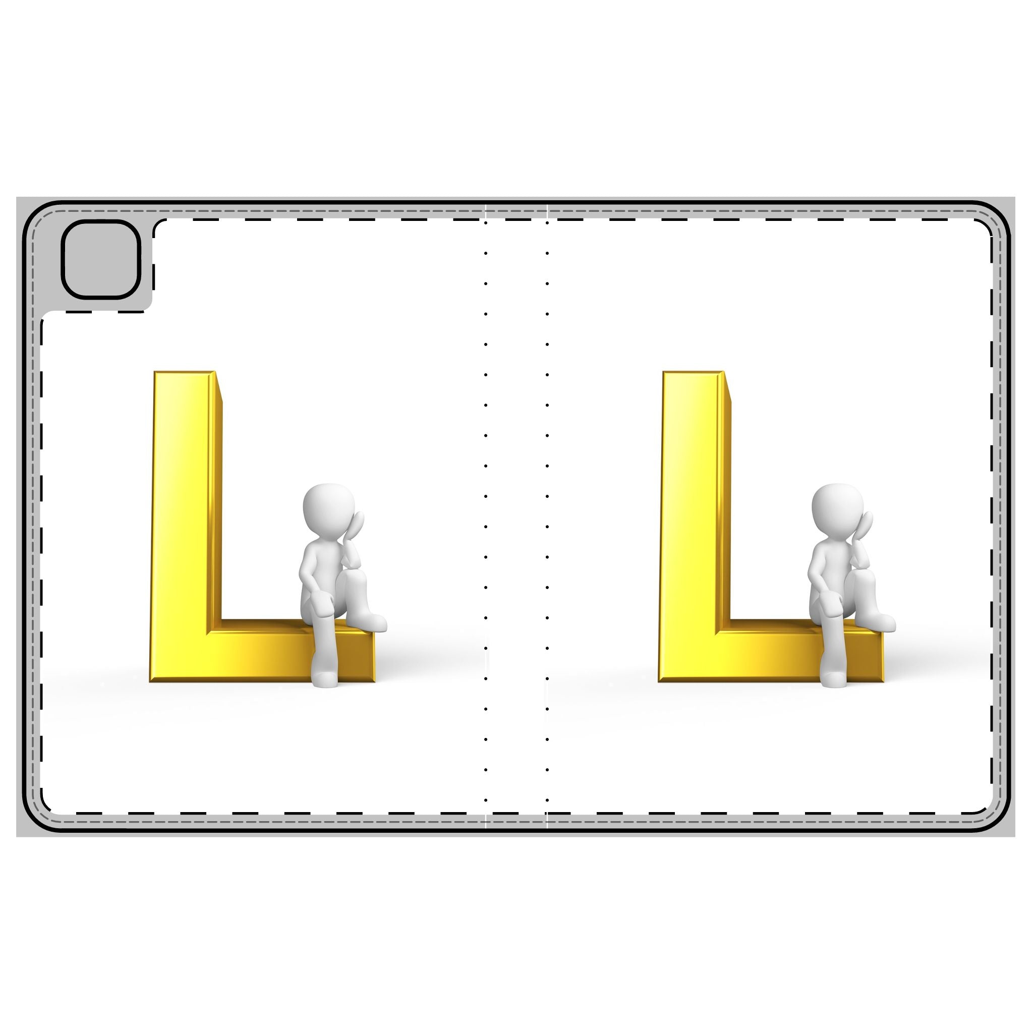 3D Gold Letter L with Sitting Figure Tablet Folio Case | Initial Monogram