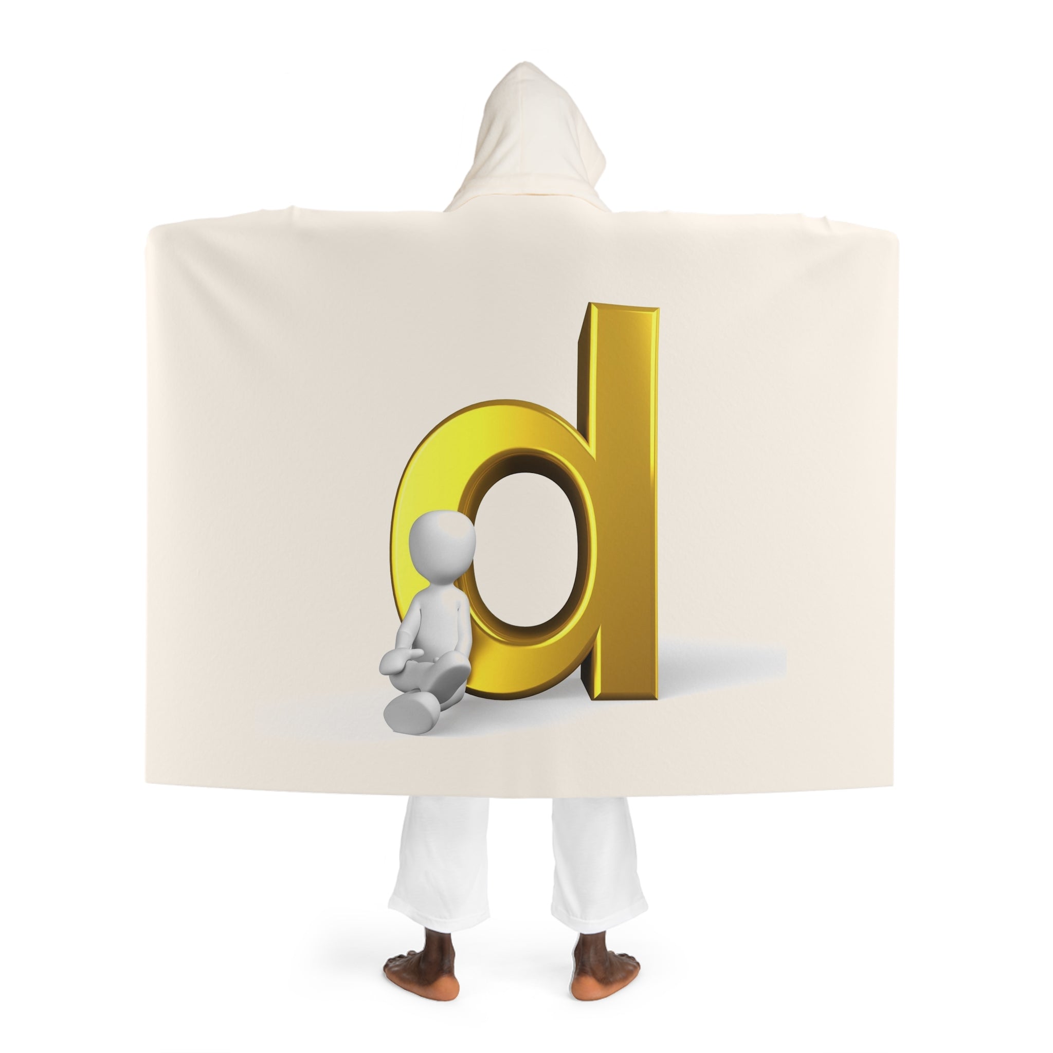 Gold Letter D With Figure | Hooded Sherpa Fleece Blanket