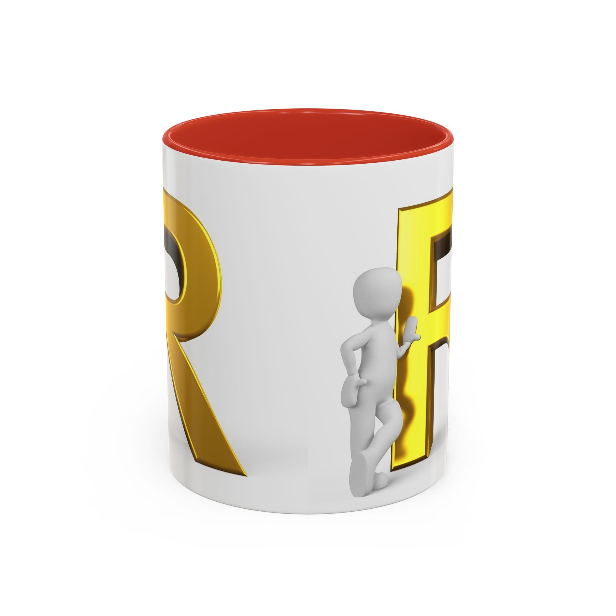 Gold Letter R with 3D Figure Accent Coffee Mug | Monogram Initial Mug