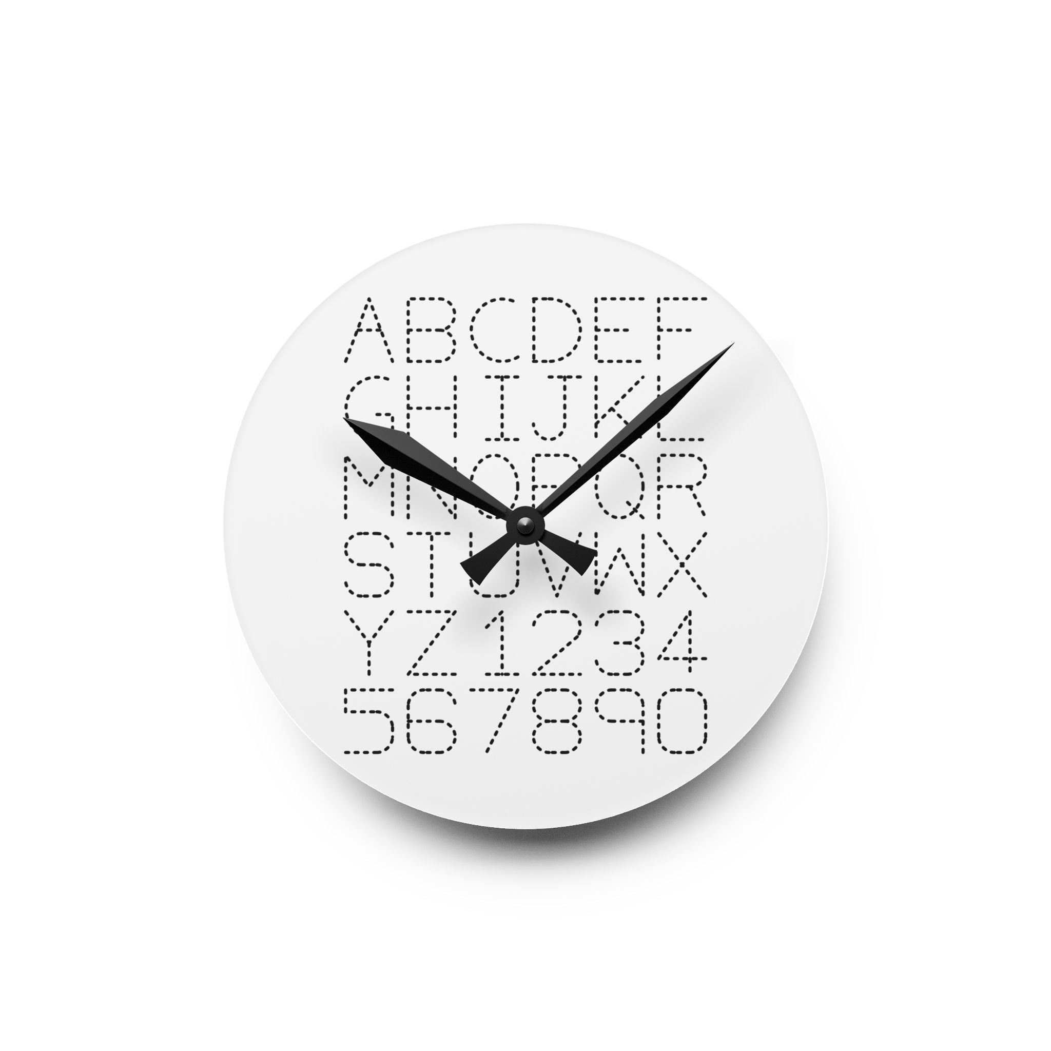 Alphabet and Numbers Dot Grid Acrylic Wall Clock | Modern Typography Home Decor
