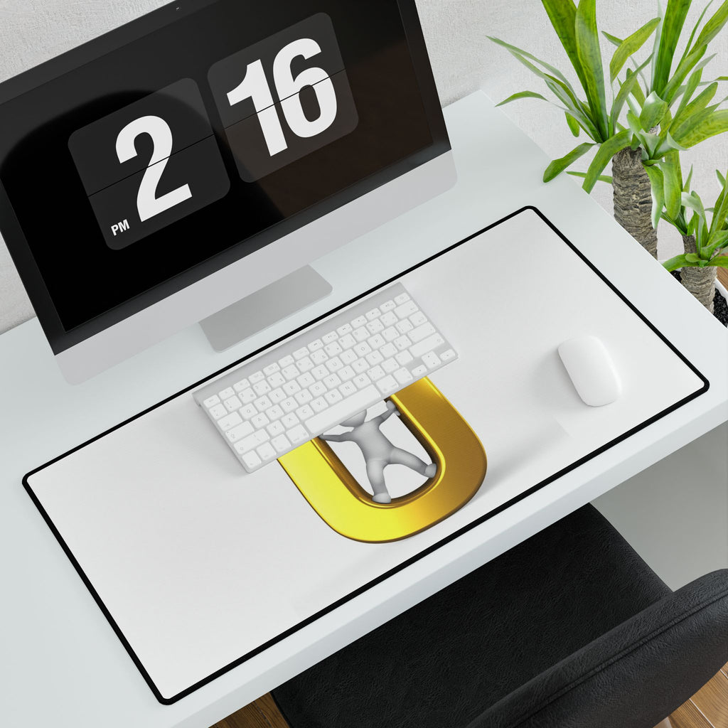 Golden Letter Ü Desk Mat | Large Mouse Pad, Office Desk Mat