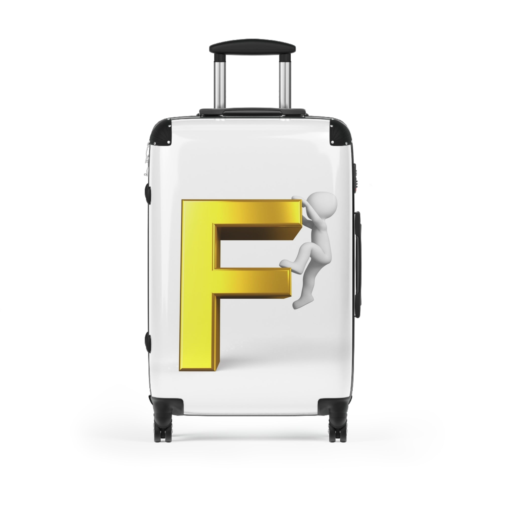 Lettre F jaune 3D avec valise à figure grimpante | Bagage Monogramme