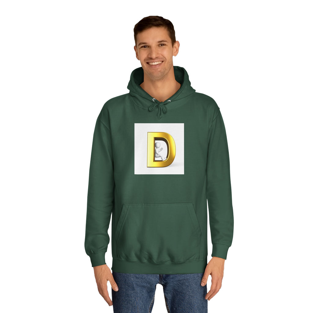 Gold Letter D Hoodie | Monogram Initial Sweatshirt, Metallic 3D Typography