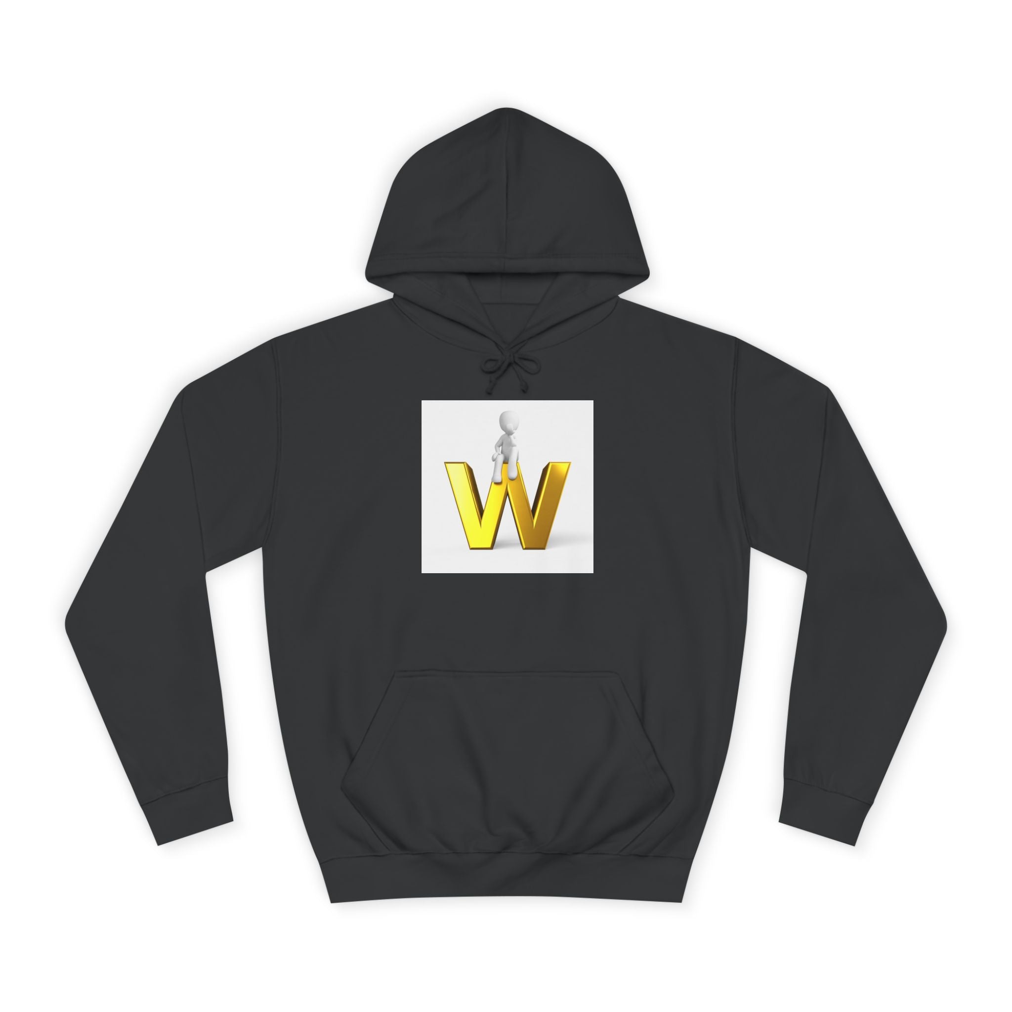 Sweat à capuche lettre W dorée 3D avec figurine assise | Sweat-shirt initiale W