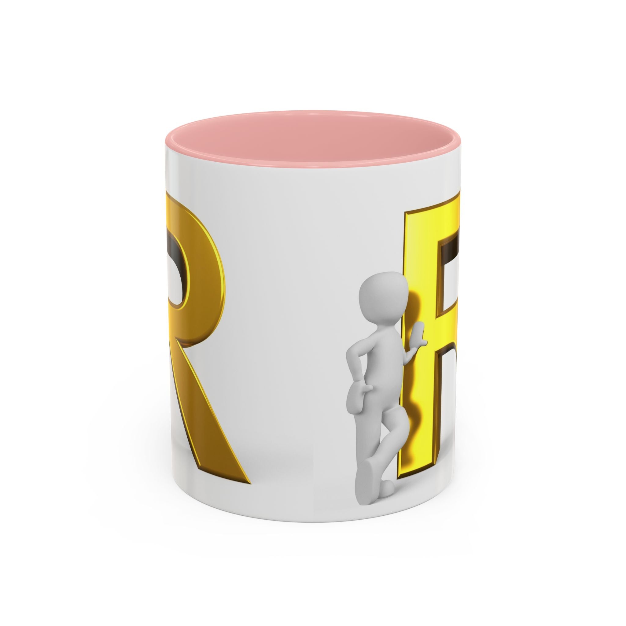 Gold Letter R with 3D Figure Accent Coffee Mug | Monogram Initial Mug