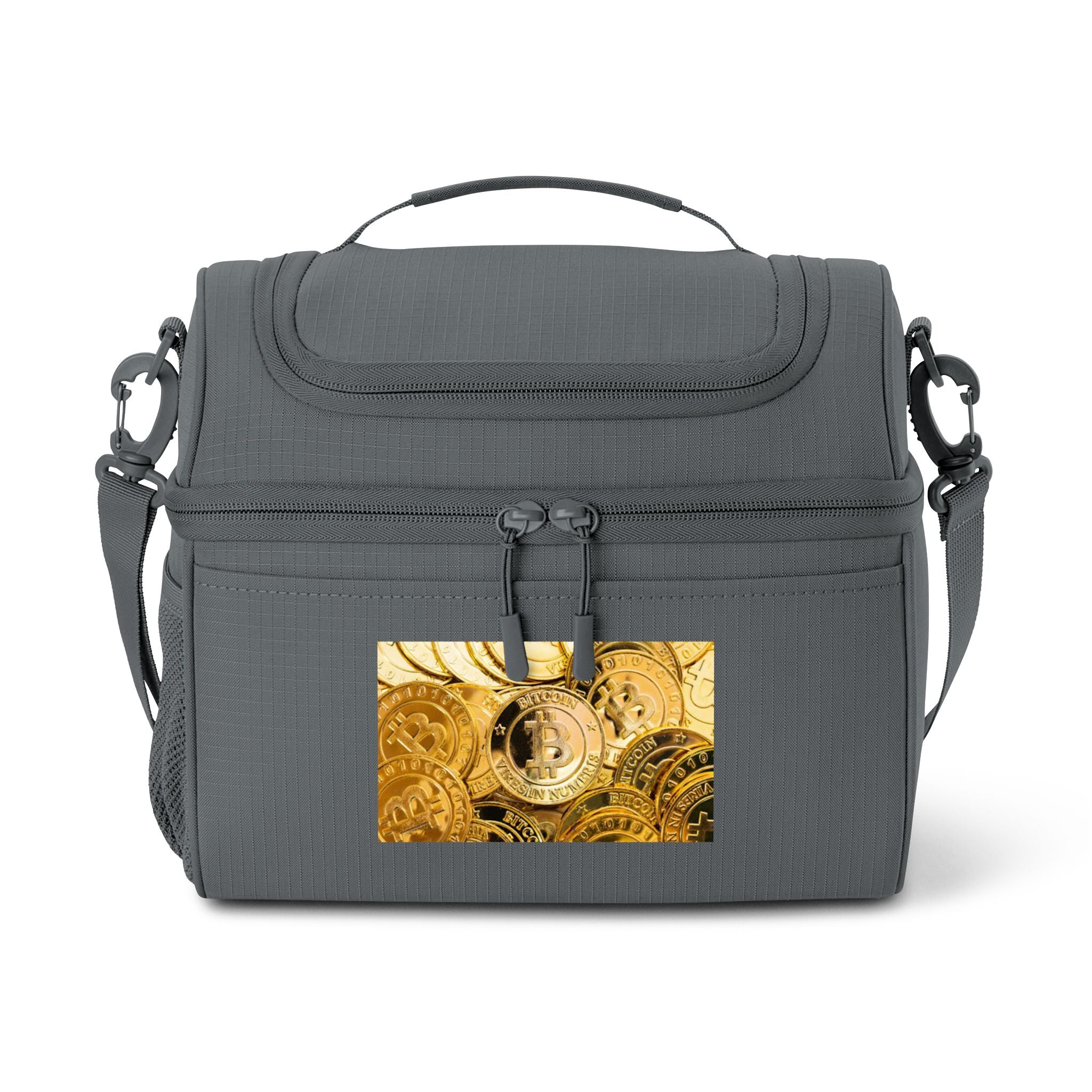 Golden Bitcoin Cooler Bag | Steampunk Mechanical Timepiece Print