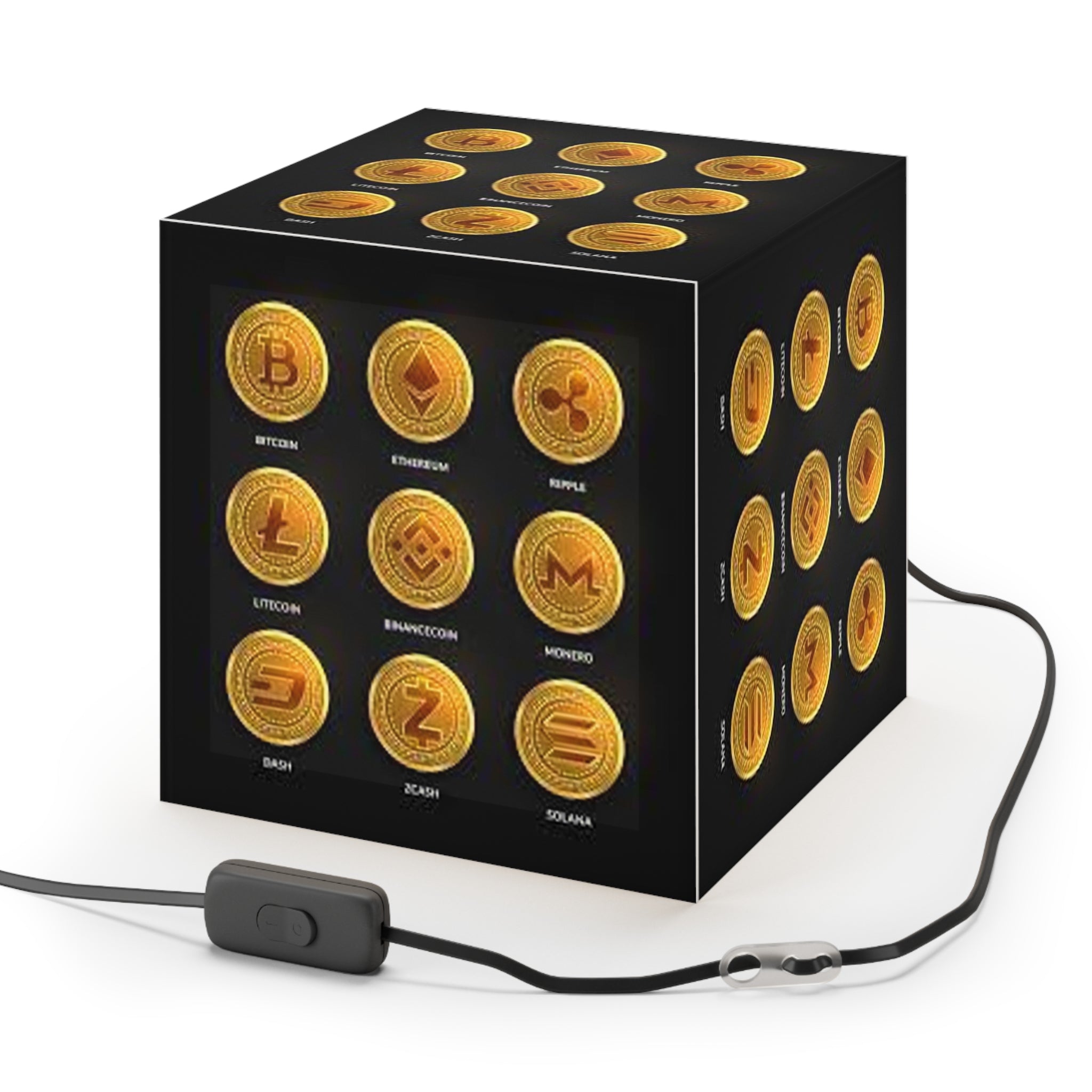 Cryptocurrency Coin Icons Light Cube Lamp | Bitcoin Ethereum Ripple Litecoin