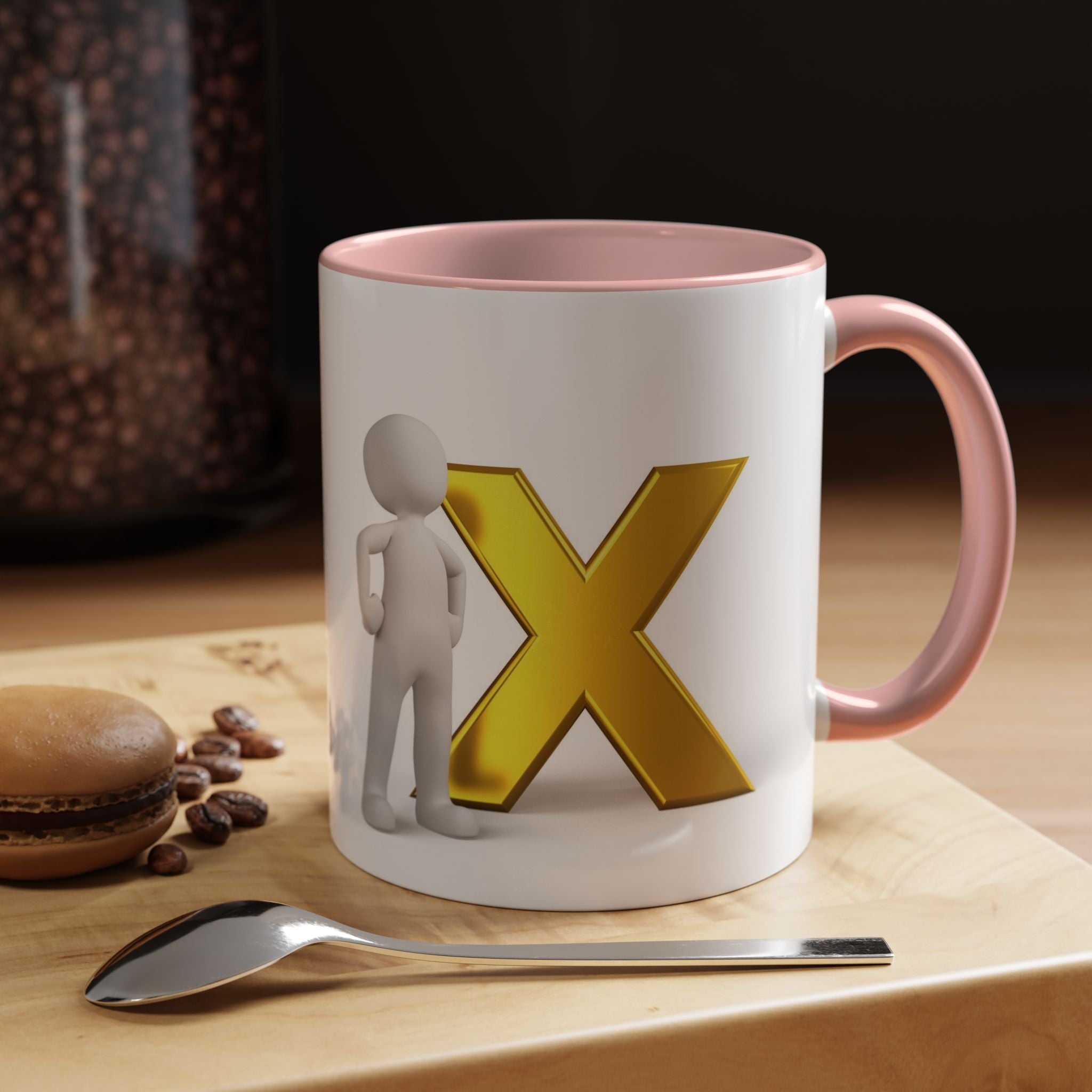 3D Gold X with Figure Mug | Accent Coffee Mug
