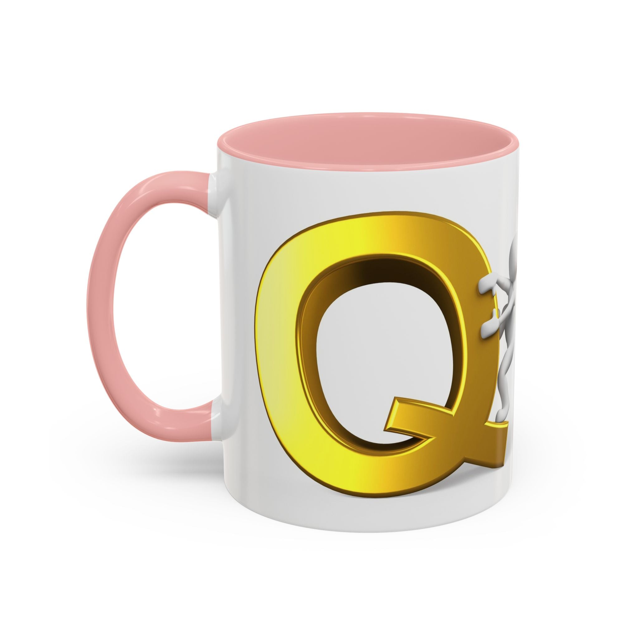 3D Gold Letter Q with Climbing Figure Mug | Accent Coffee Mug 11oz 15oz